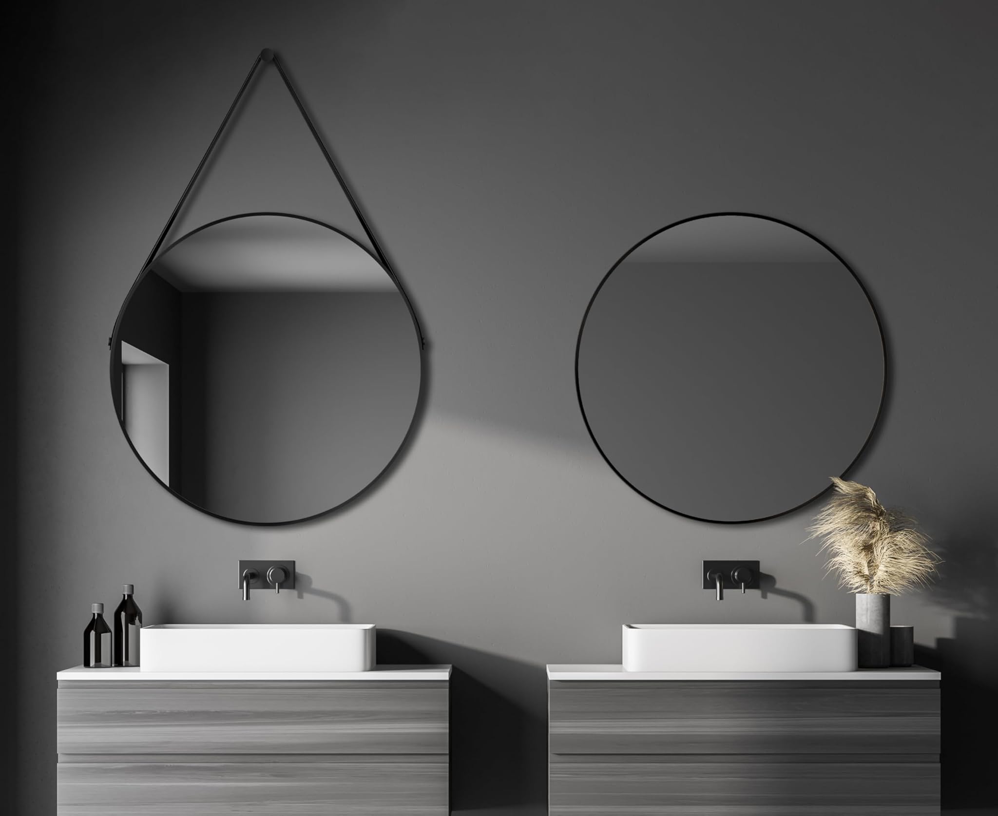 Talos Specchio Decorativo Rotondo da Parete in Nero Opaco, Ø 80 cm