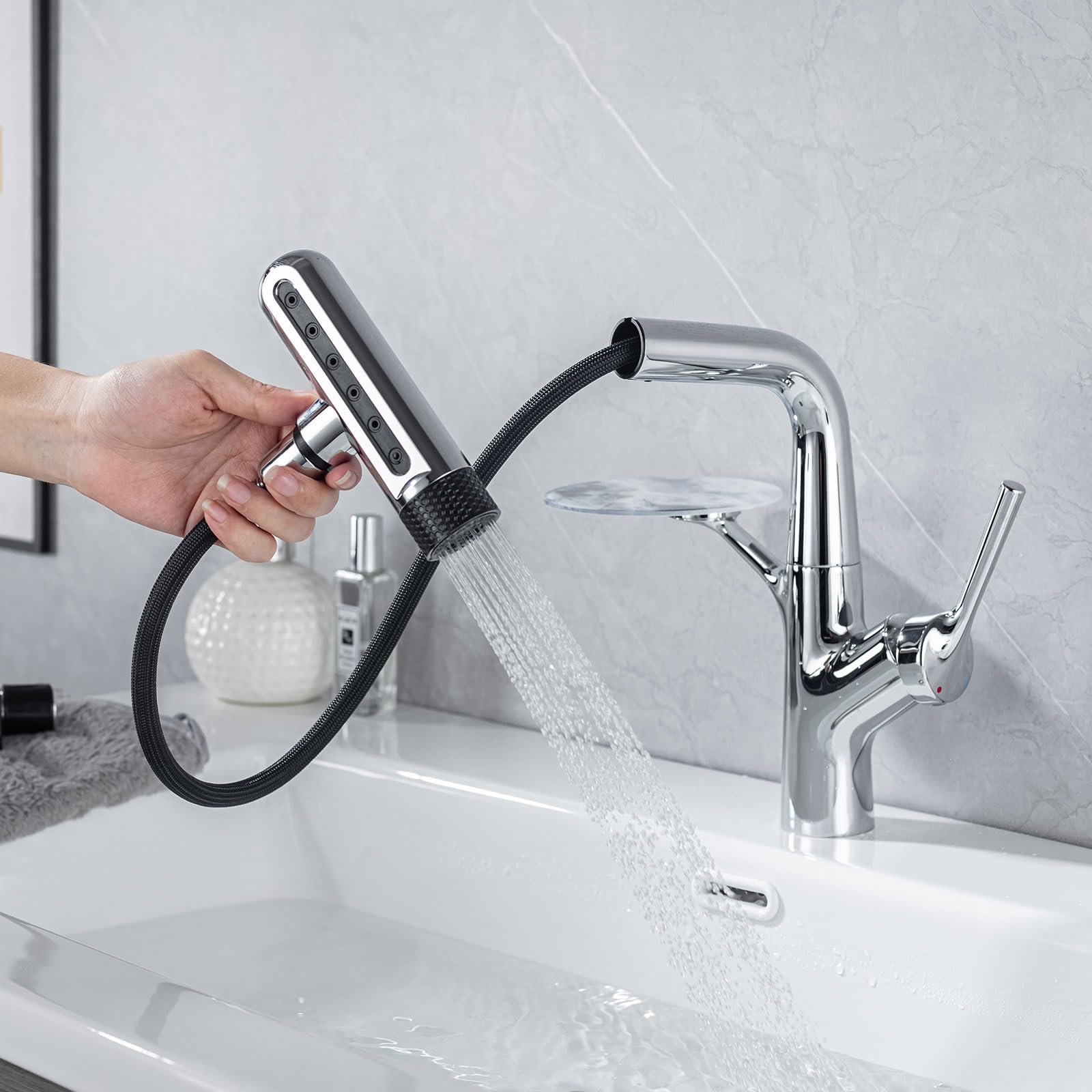 Lakebaymzc Rubinetto Bagno Lavabo con Doccetta Estraibile