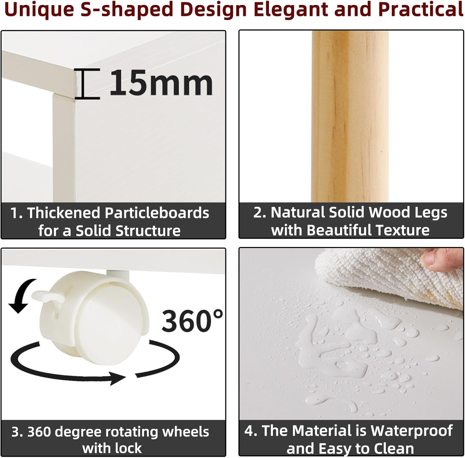 Tavolino a 3 Ripiani con Ruote, YD-TM155W - immagine 5