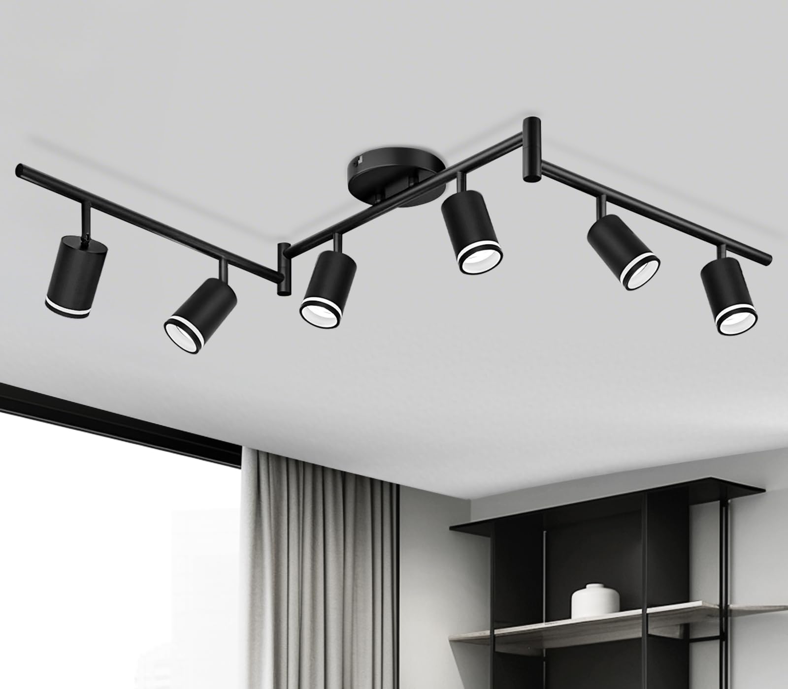 Lampada Faretti da Soffitto Orientabili 6 Luci GU10, Nero