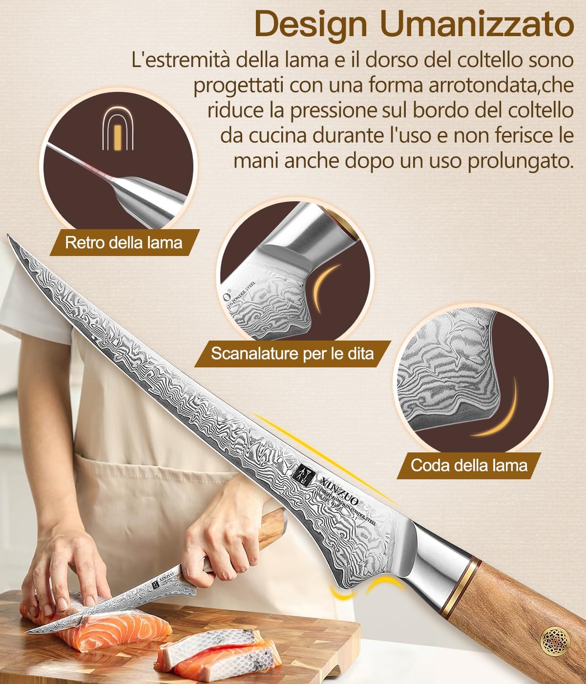 Xinzuo Coltello per Sfilettare 17,8cm Damasco 73 Strati - immagine 3