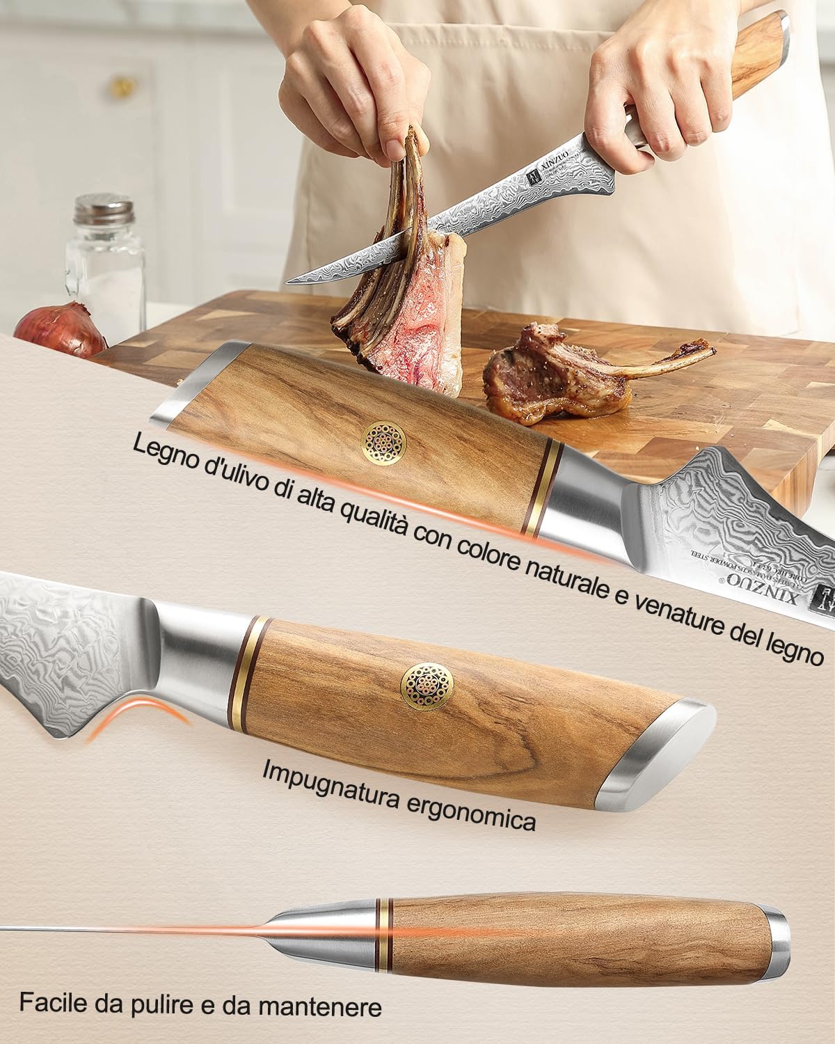 Xinzuo Coltello per Sfilettare 17,8cm Damasco 73 Strati - immagine 4