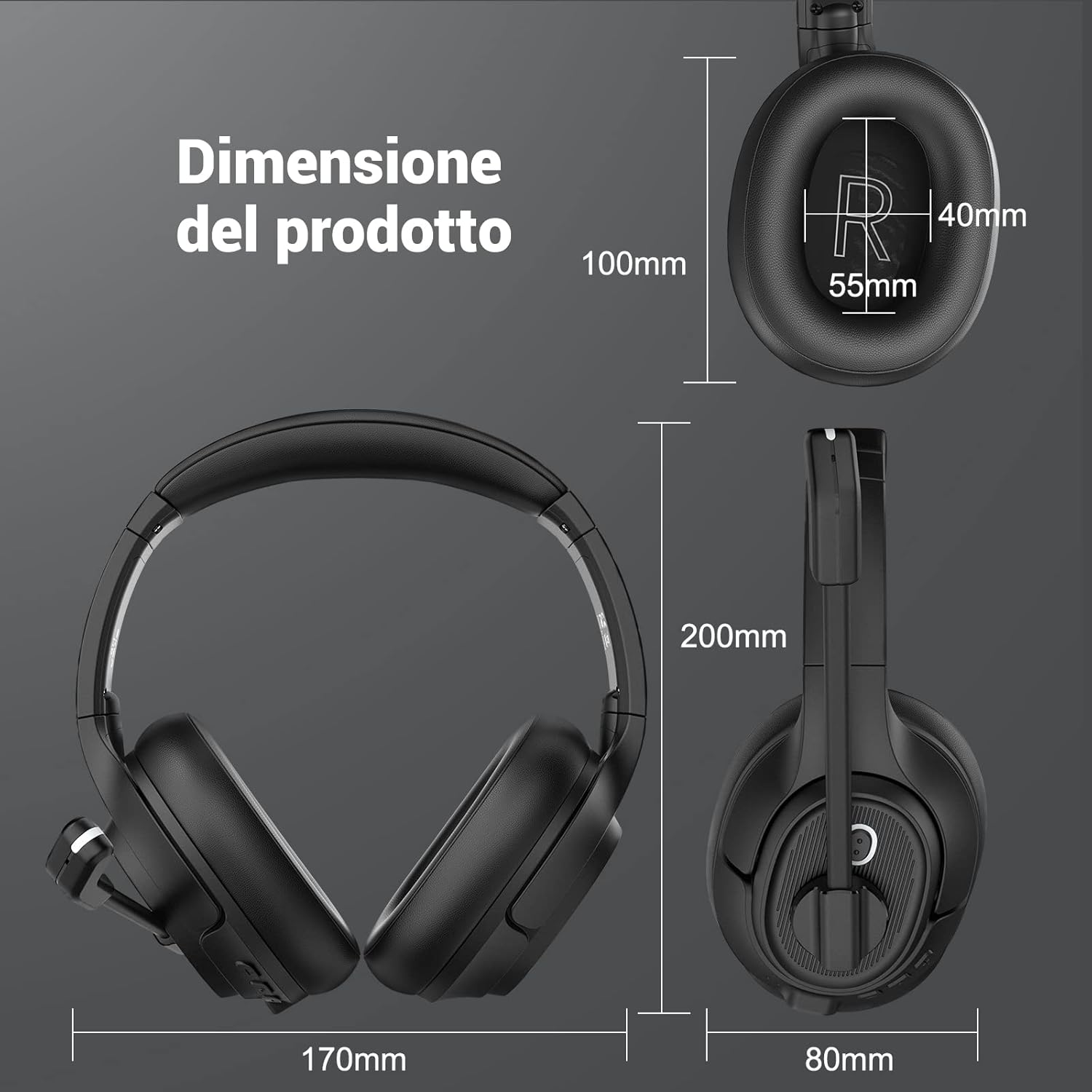 Eksa Cuffie Bluetooth Over-Ear con Microfono e Adattatore USB - immagine 7