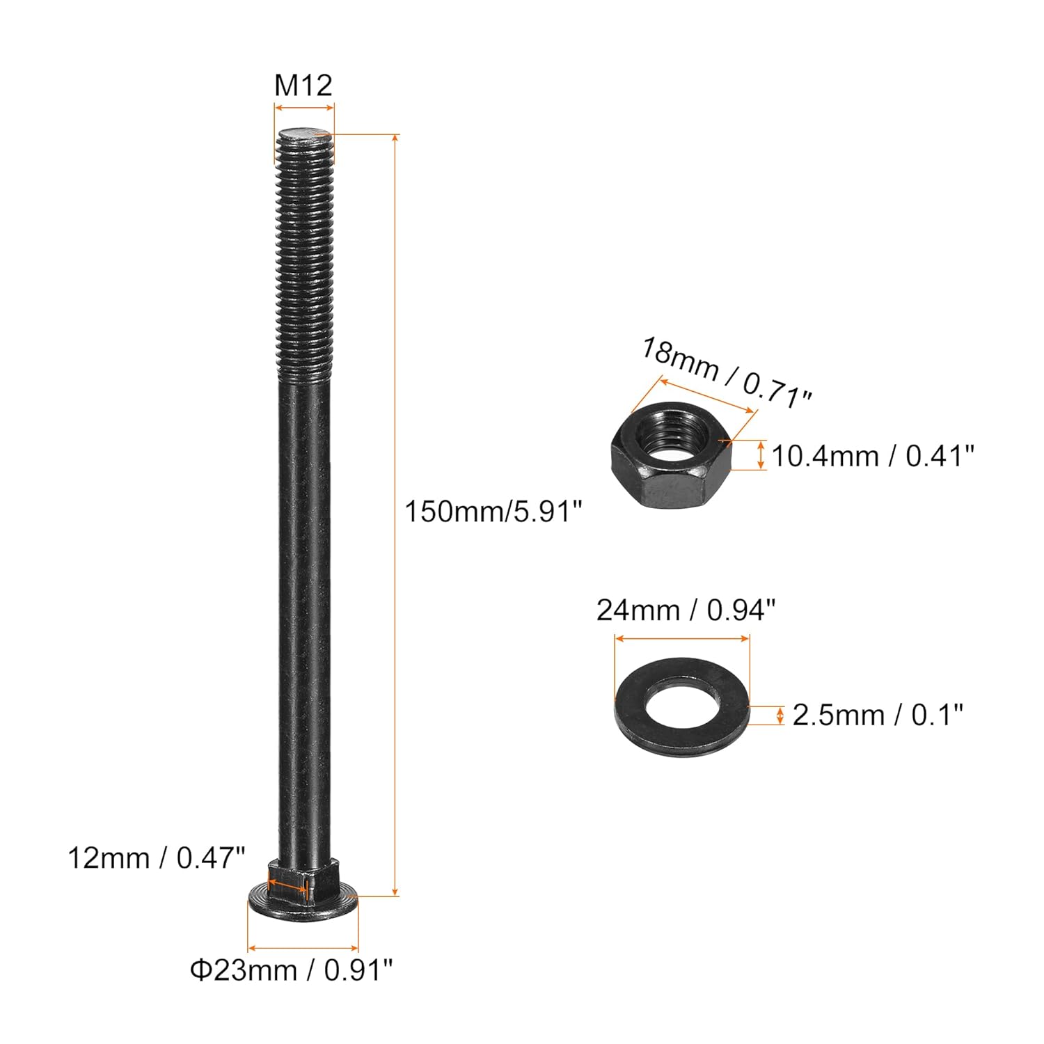 Quarkzman Bulloni Testa Tonda Collo Quadrato M12x150mm - immagine 2