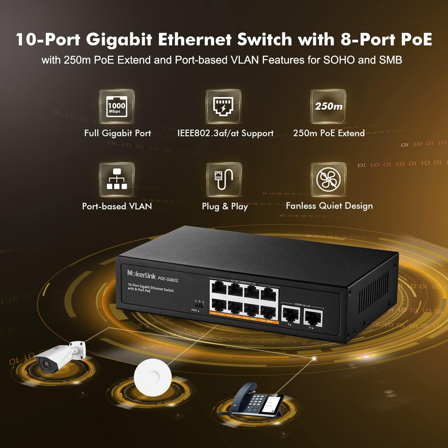 Mokerlink Switch PoE Gigabit 10 Porte 120W - immagine 2
