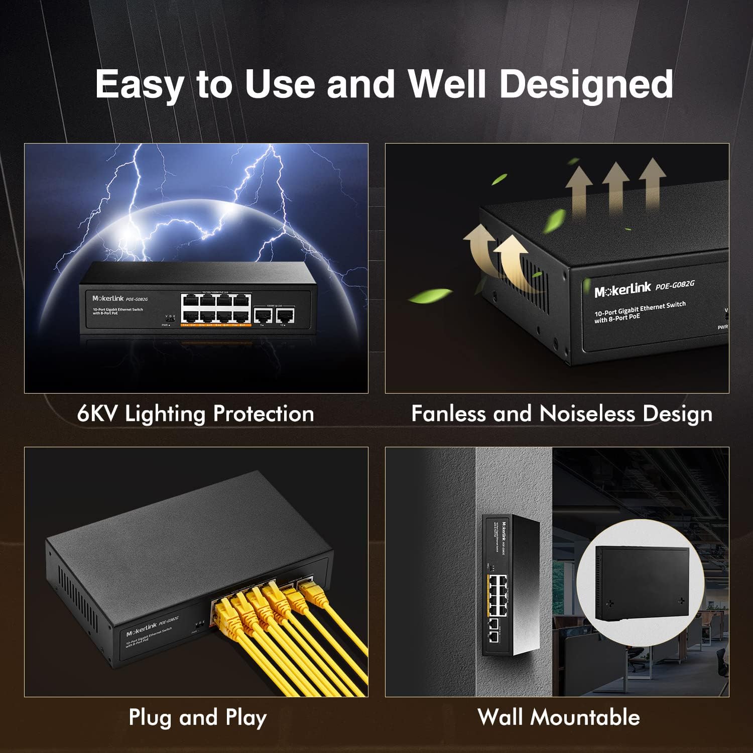 Mokerlink Switch PoE Gigabit 10 Porte 120W - immagine 6