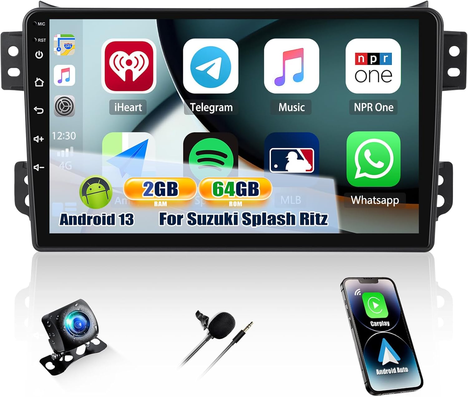 Camecho Autoradio Android 13 2+64G 9" per Suzuki Splash Ritz - immagine 1