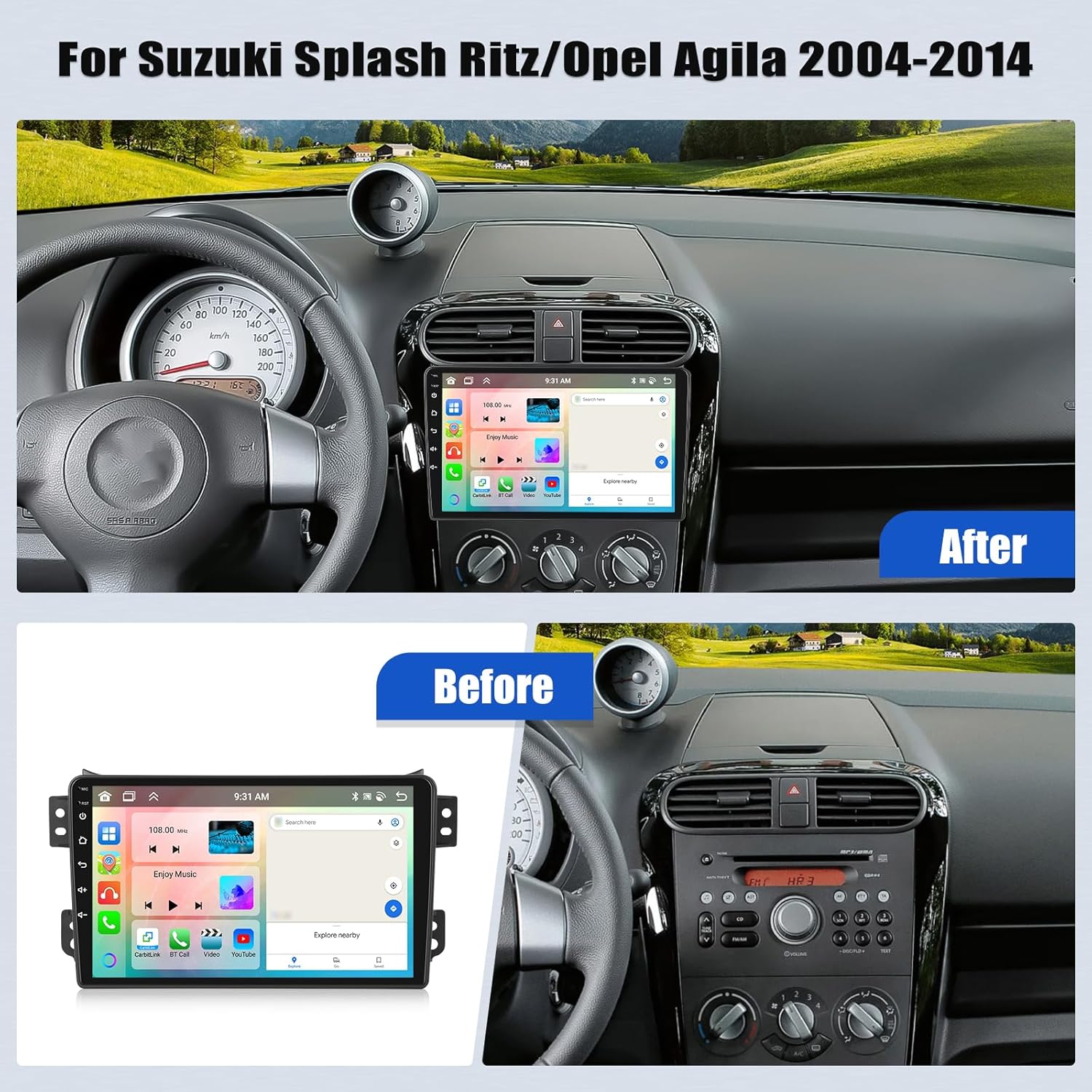 Camecho Autoradio Android 13 2+64G 9" per Suzuki Splash Ritz - immagine 2