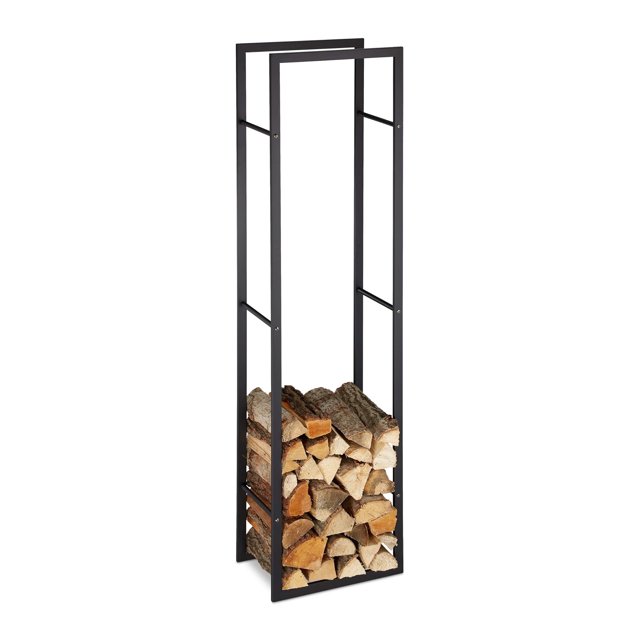 Relaxdays Scaffale Portalegna Metallo 170x44,5x30 cm, Nero