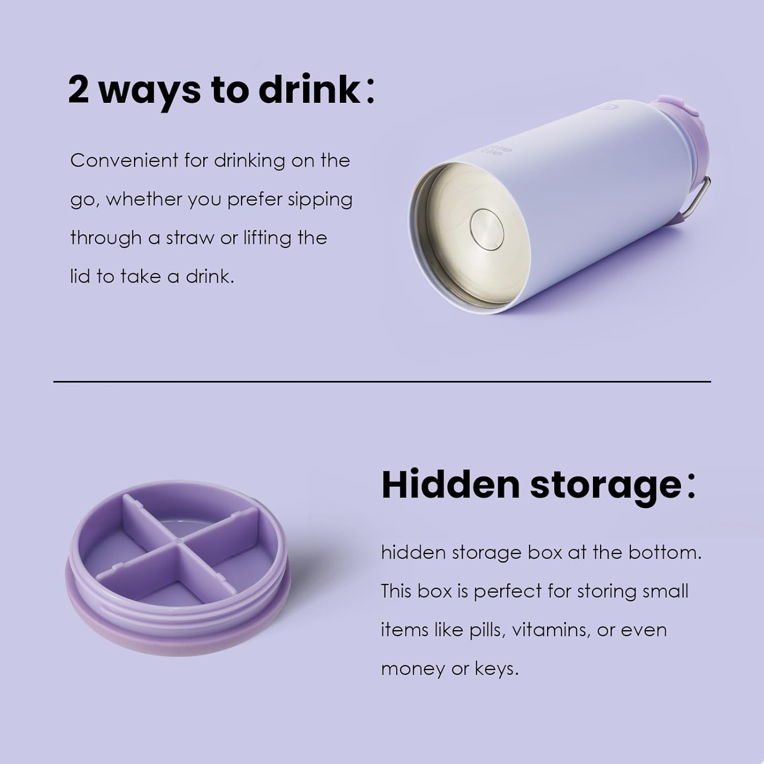 Bottle Bottle Borraccia Termica 850ml con Cannuccia, Lilla - immagine 5