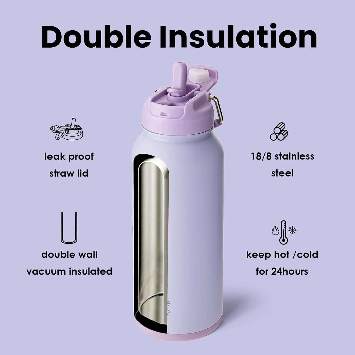 Bottle Bottle Borraccia Termica 850ml con Cannuccia, Lilla - immagine 6