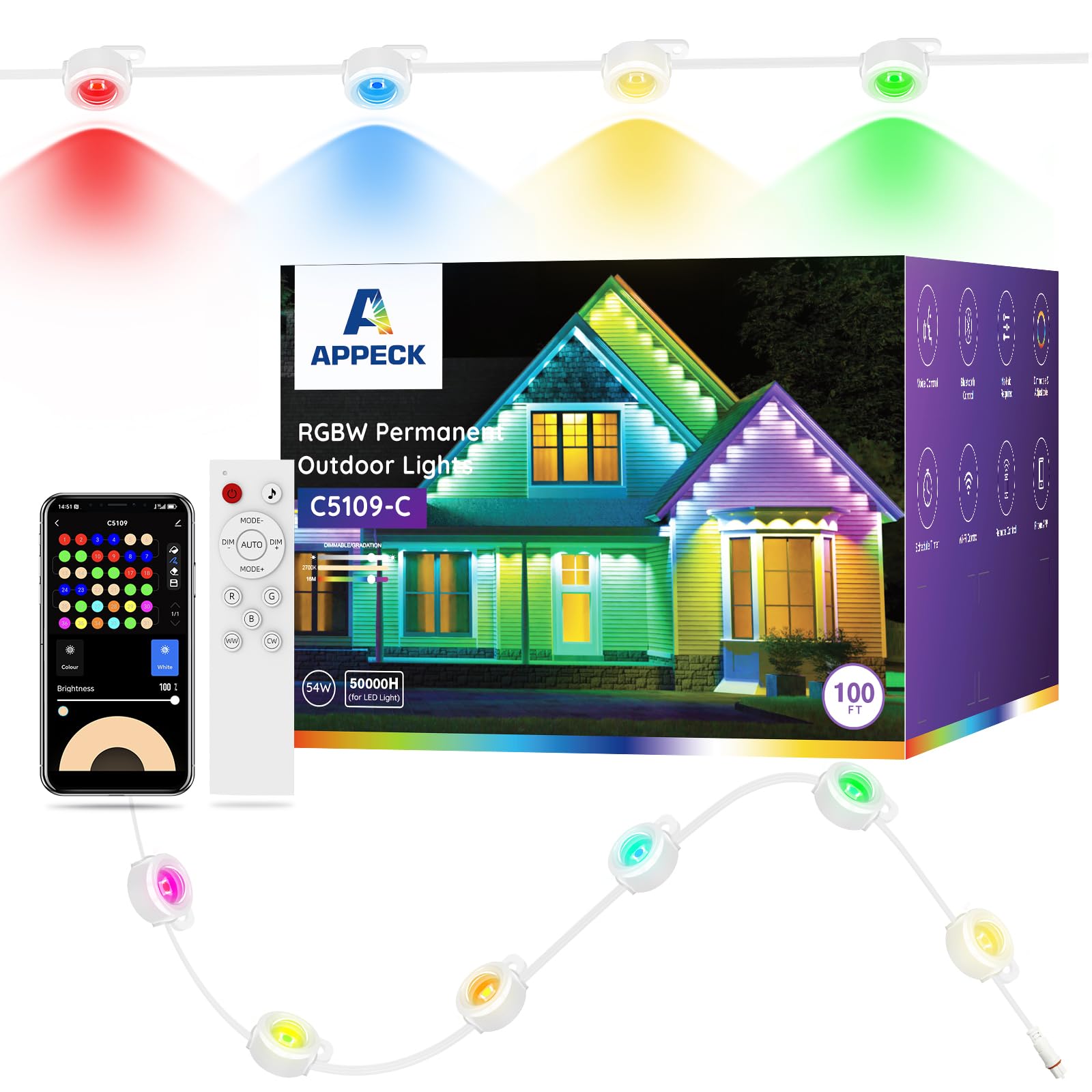 Appeck Illuminazione Esterni Permanente 30m RGBW