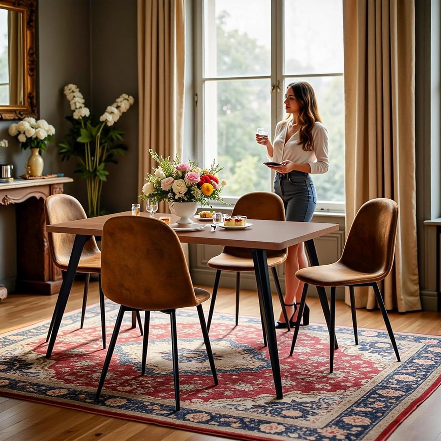 Furniturer Set 4 Sgabelli da Bar Regolabili - Velluto - immagine 1