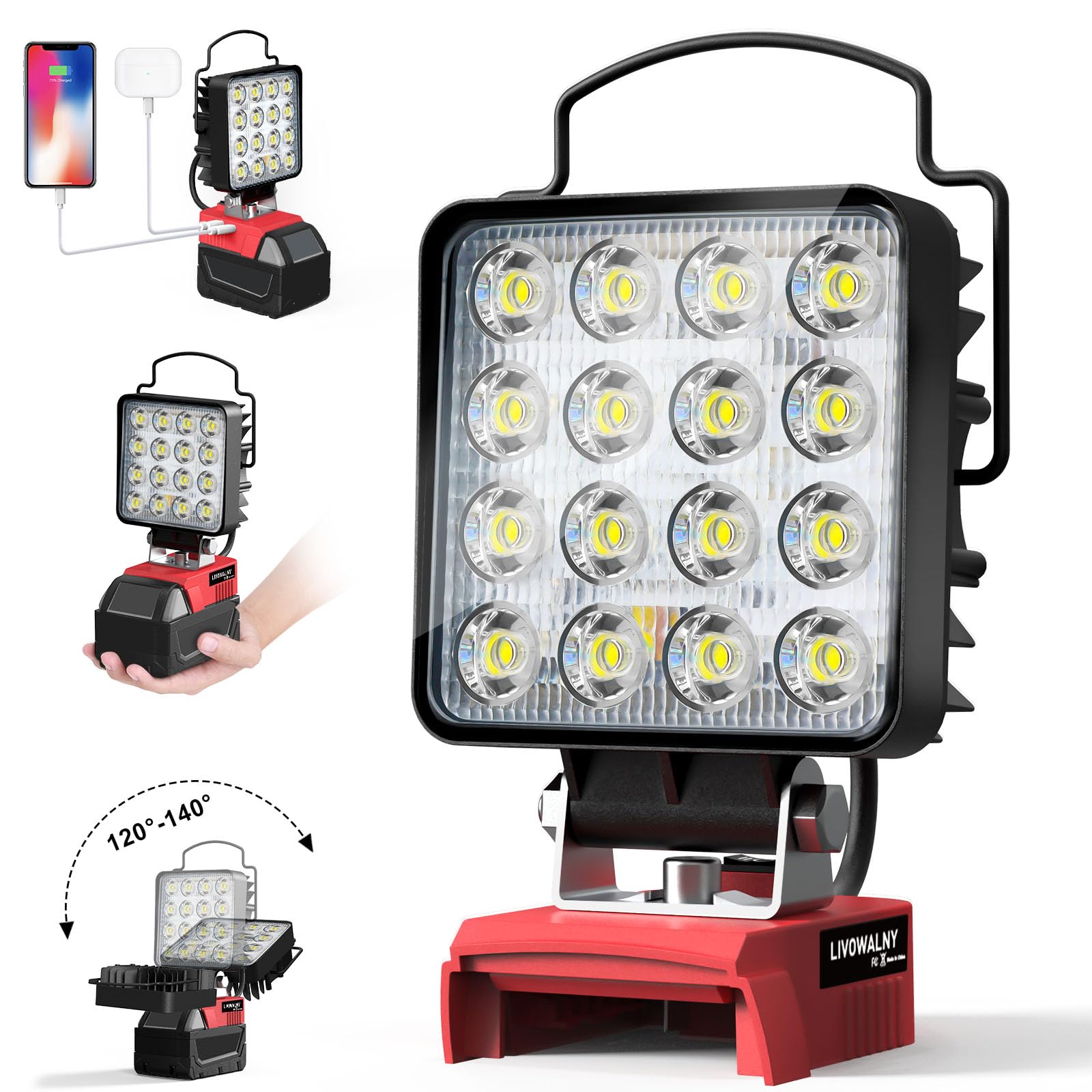 LIVOWALNY Lampada LED Ricaricabile 48W 4800LM