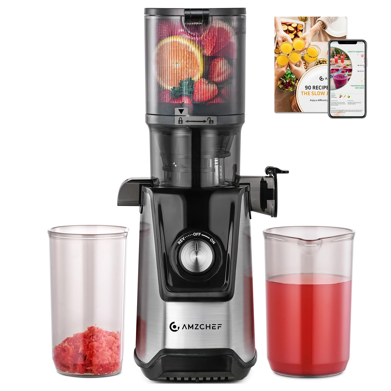 Amzchef Estrattore di Succo Lento 118mm Scivolo Largo