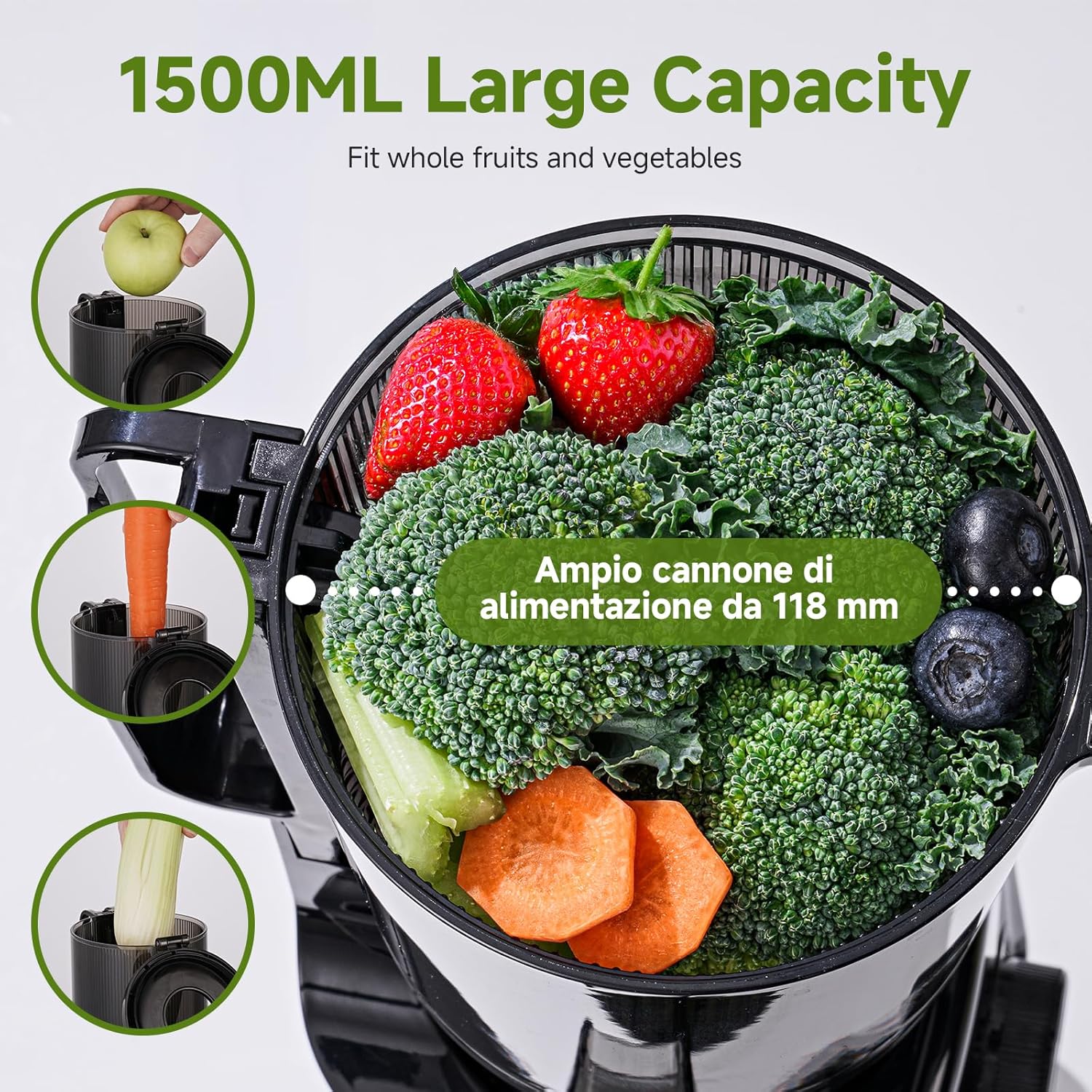 Amzchef Estrattore di Succo Lento 118mm Scivolo Largo - immagine 3