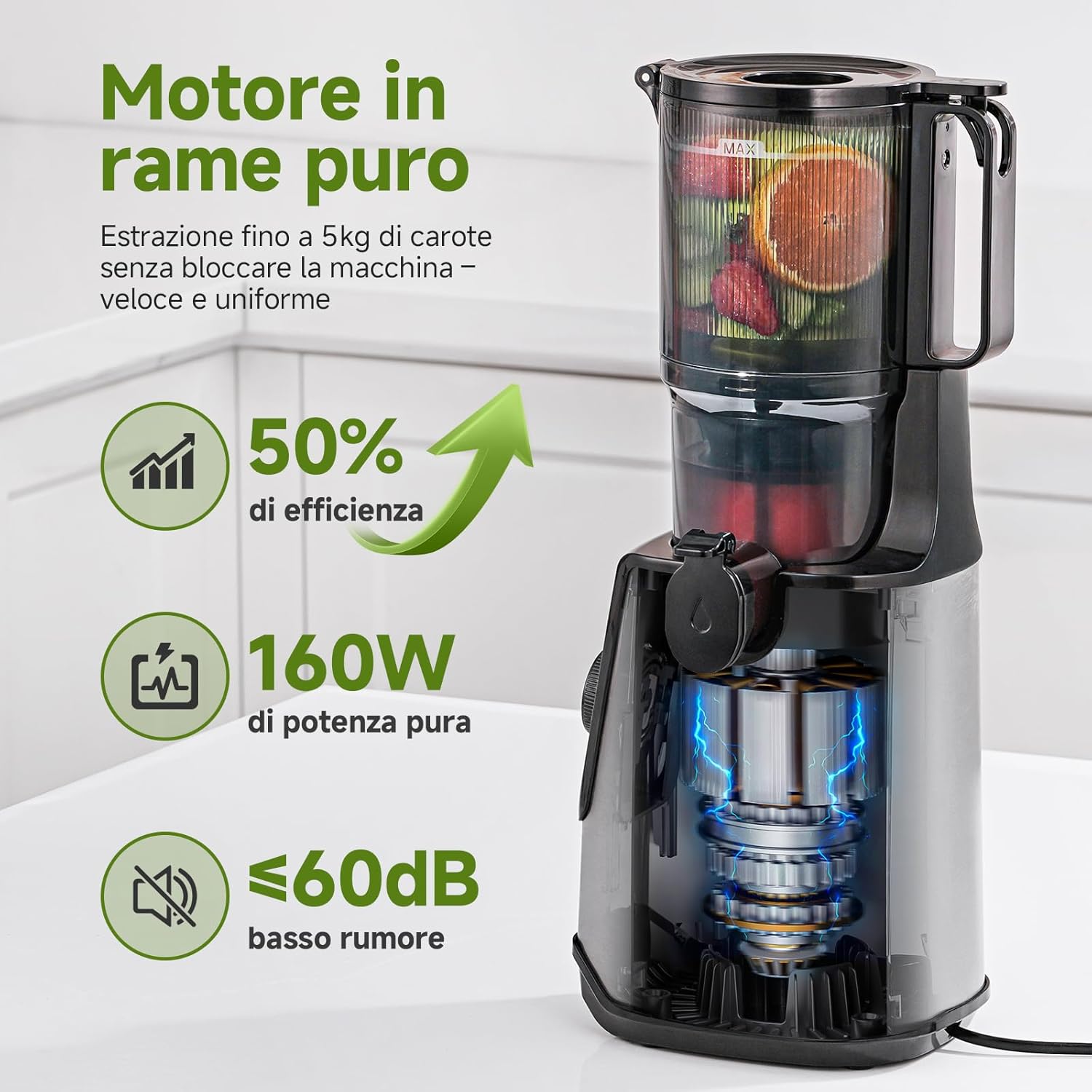 Amzchef Estrattore di Succo Lento 118mm Scivolo Largo - immagine 4