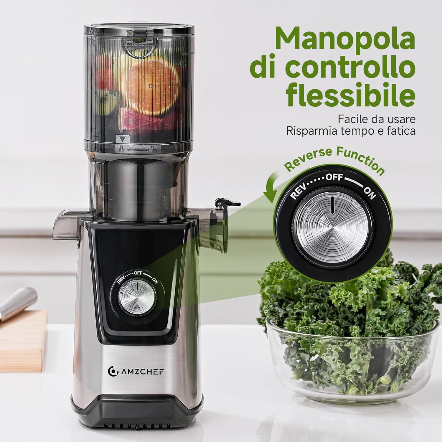 Amzchef Estrattore di Succo Lento 118mm Scivolo Largo - immagine 6