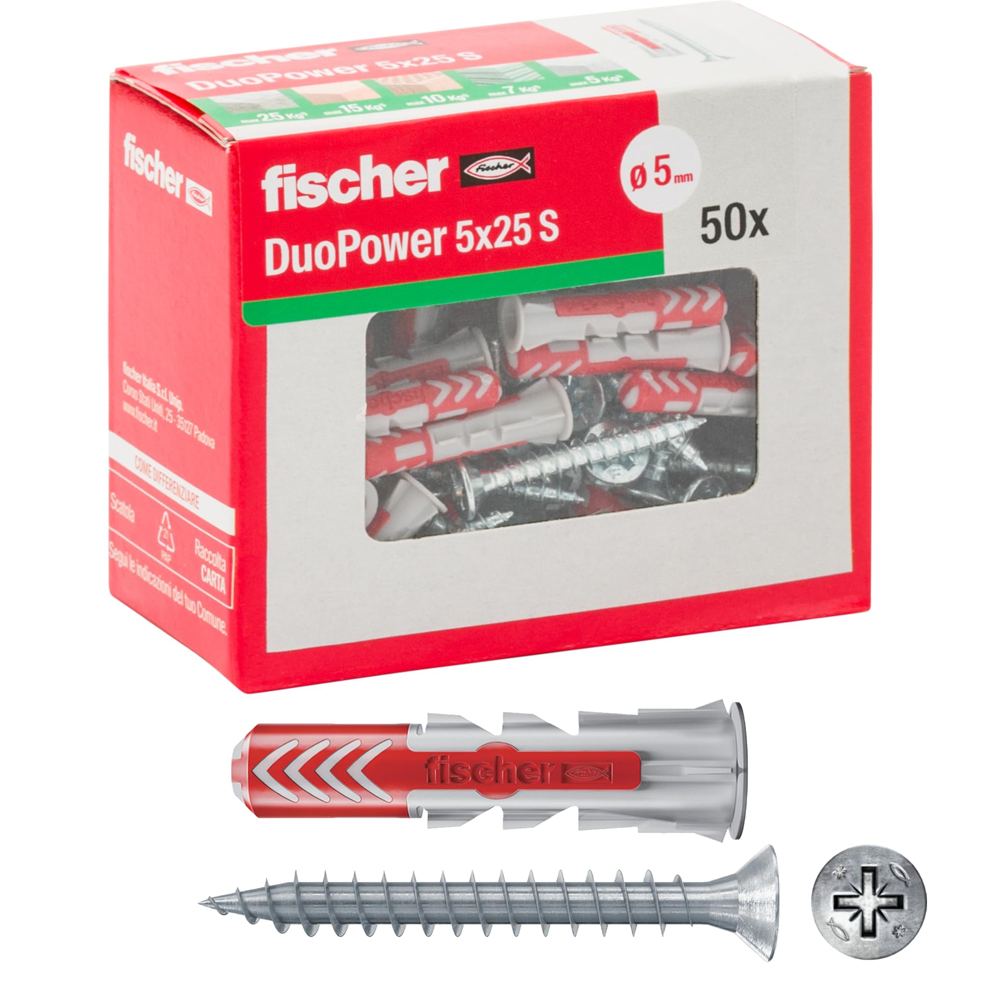Fischer Tasselli Duopower con Vite 5x25mm, Grigio