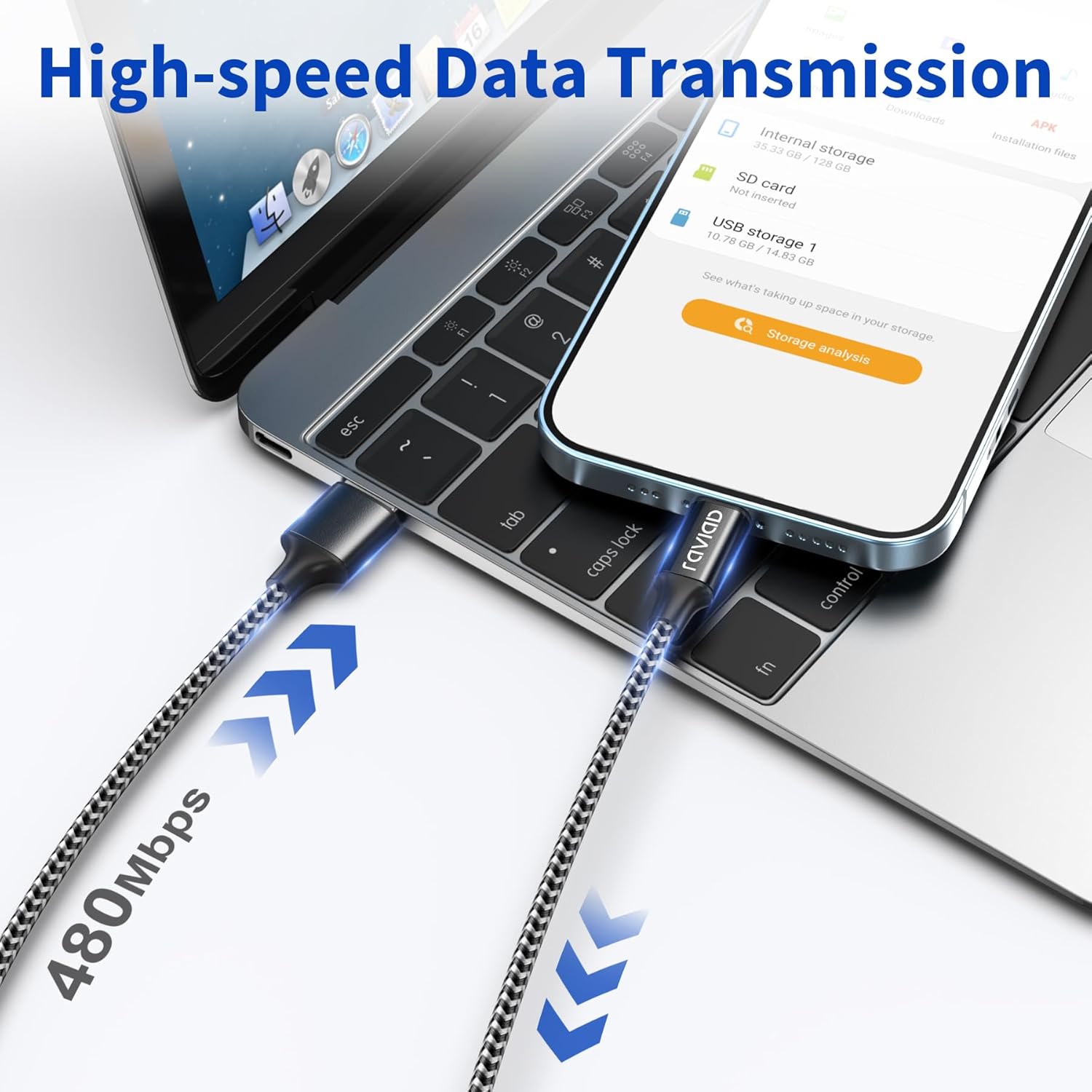 Raviad Cavo iPhone 3Pack 2M Carica Rapida Nylon, Nero - immagine 6