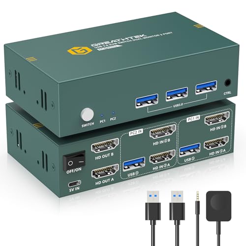 USB 3.0 HDMI KVM Switch 2 PC 2 Monitor 4K 60Hz