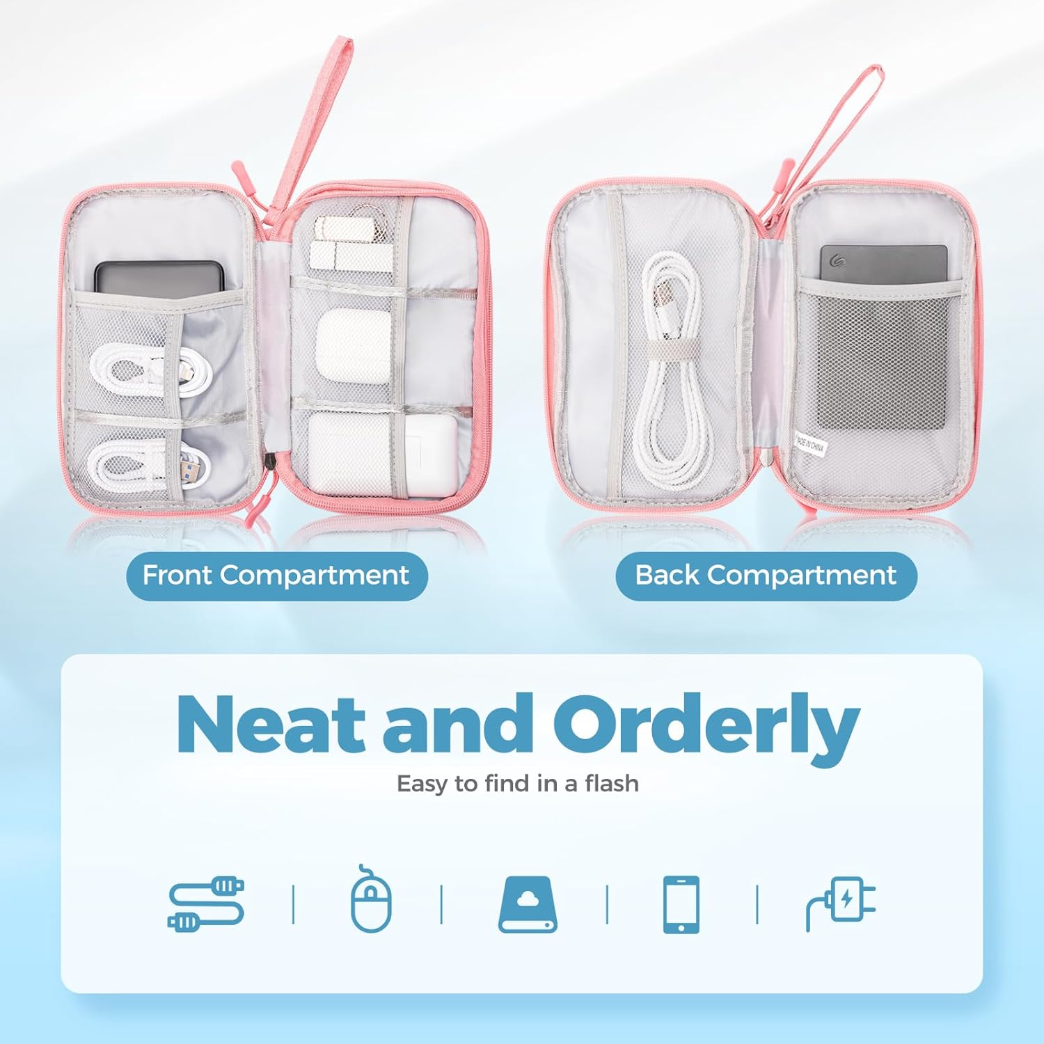 ProCase Porta Cavi da Viaggio a 3 Strati, Rosa/S - immagine 2