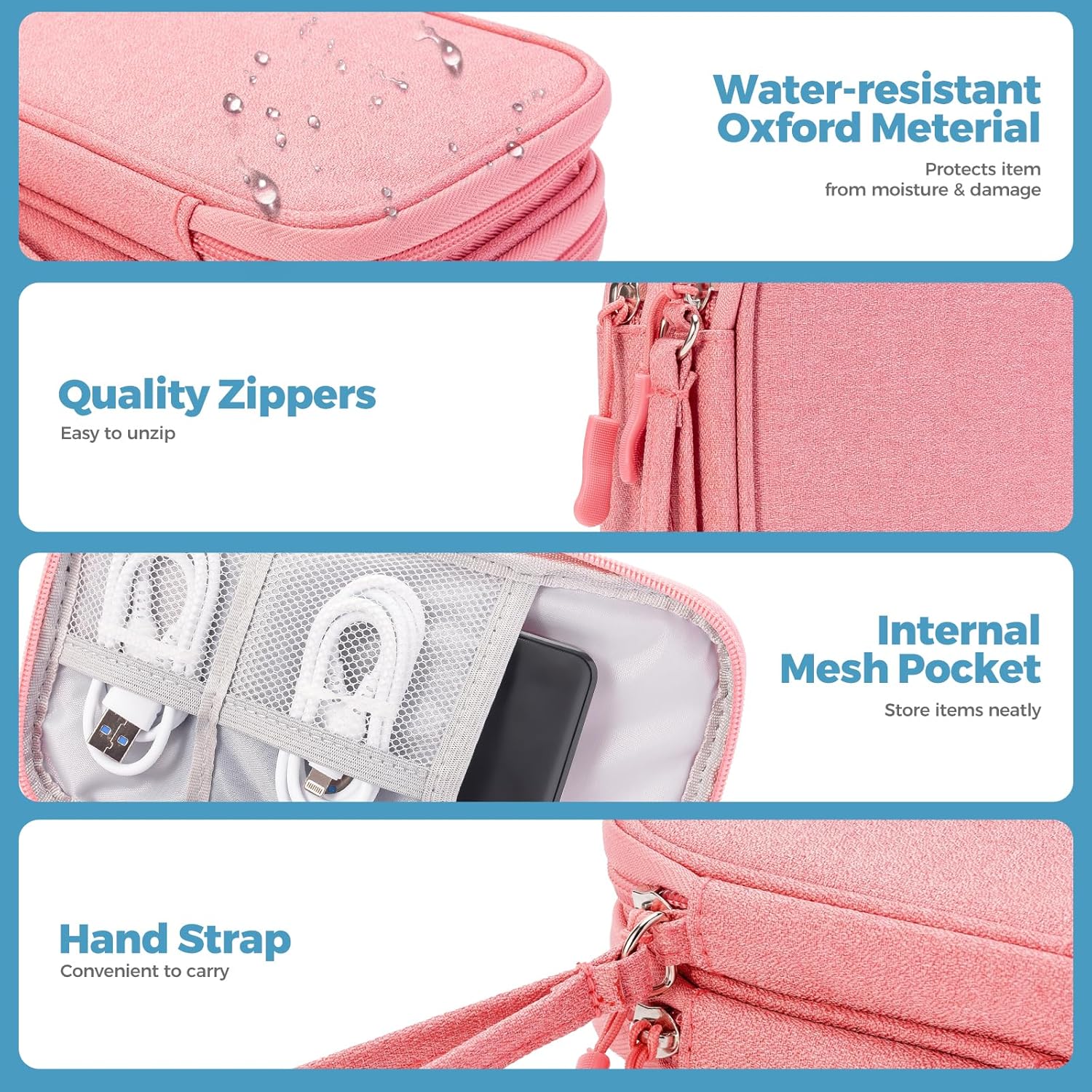 ProCase Porta Cavi da Viaggio a 3 Strati, Rosa/S - immagine 3