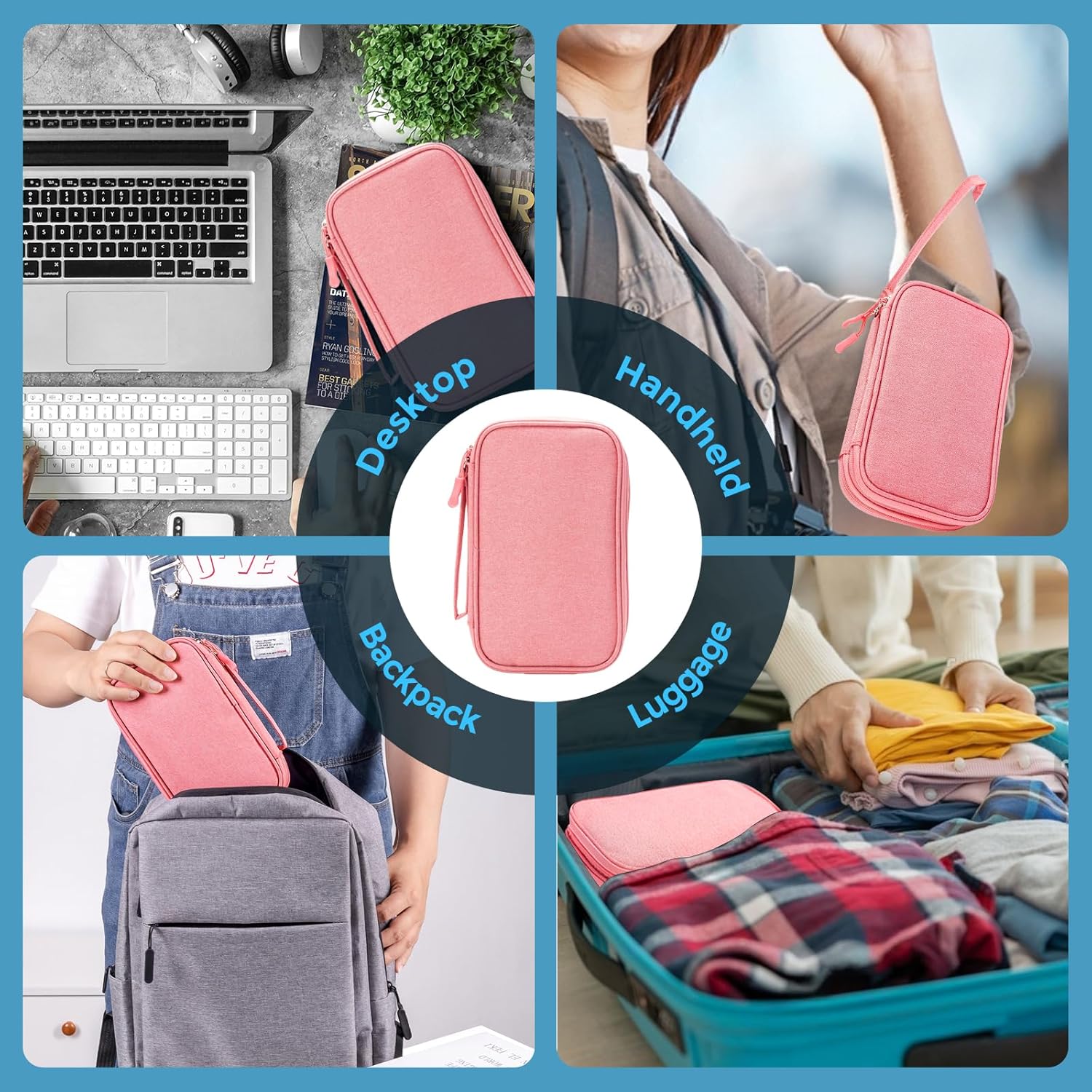 ProCase Porta Cavi da Viaggio a 3 Strati, Rosa/S - immagine 5