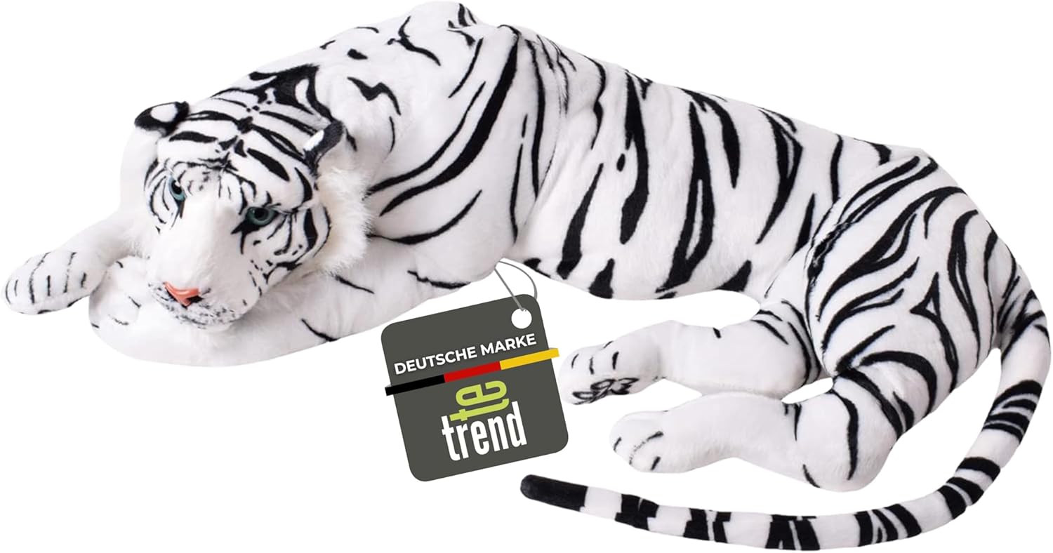 Gatto di Peluche XXL Tigre Realistica 90 cm, Bianco Nero - immagine 1