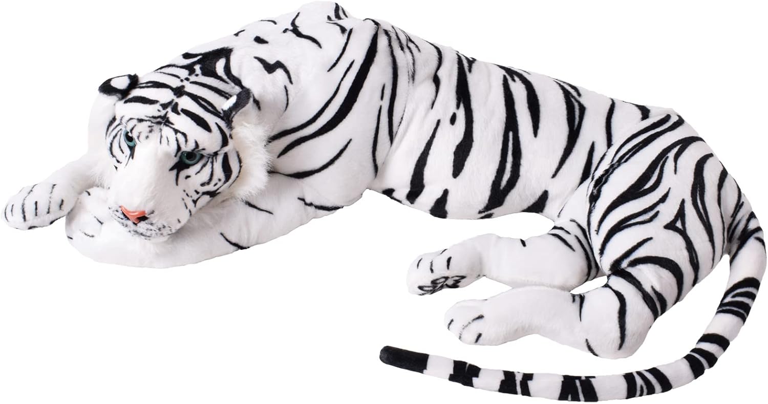 Gatto di Peluche XXL Tigre Realistica 90 cm, Bianco Nero - immagine 2