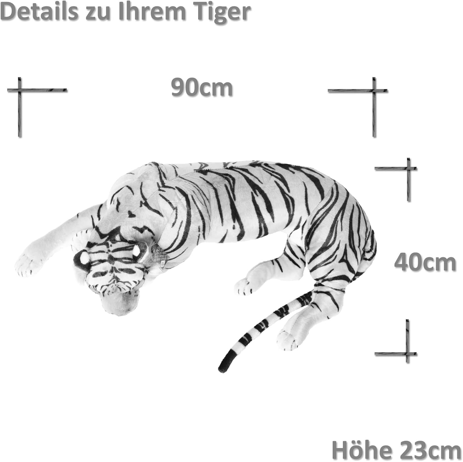 Gatto di Peluche XXL Tigre Realistica 90 cm, Bianco Nero - immagine 4
