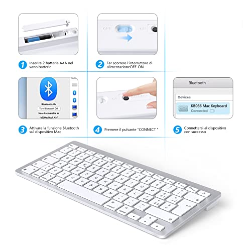OMOTON Tastiera Bluetooth Wireless per Mac OS, Argento - immagine 3