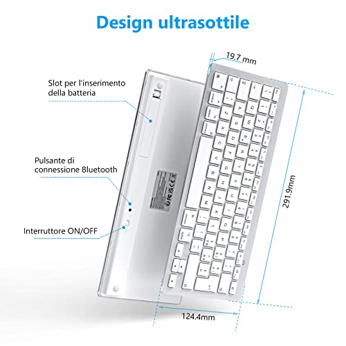OMOTON Tastiera Bluetooth Wireless per Mac OS, Argento - immagine 5