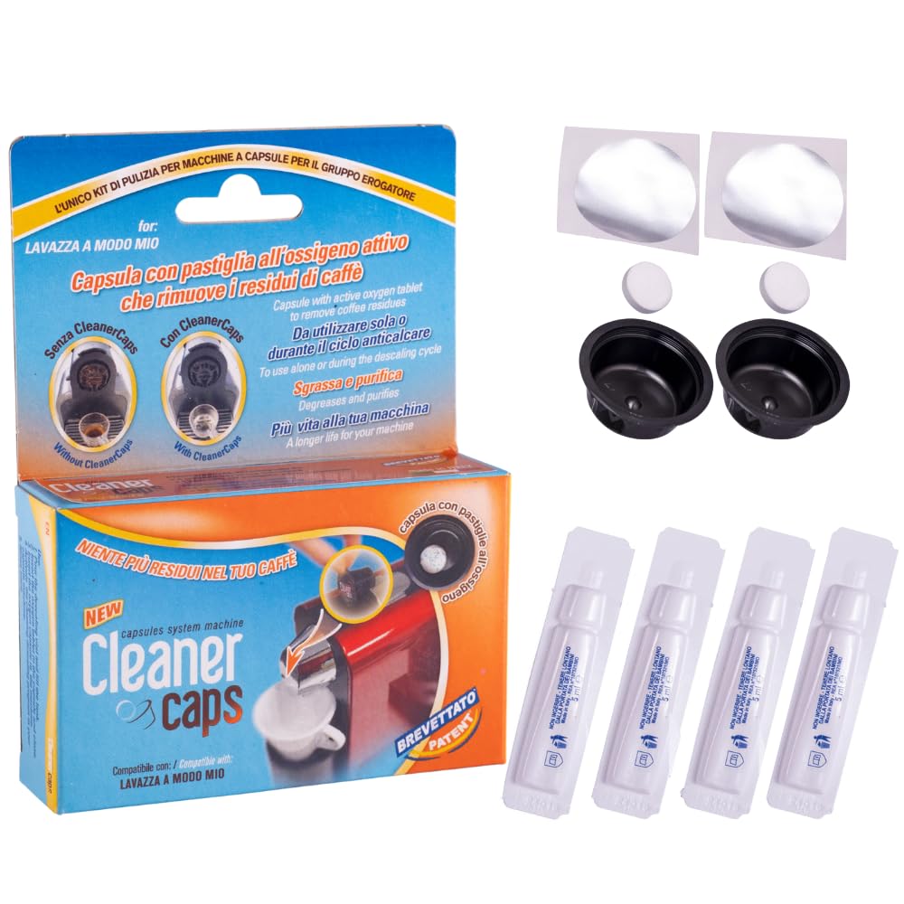Kit Pulizia Completa Macchina Caffè - 4 fiale Decalcificante Macchina Caffè e 2 Capsule Detergenti - Compatibile con Lavazza a Modo Mio - Capsule Igienizzanti per Pulizia Interna - Pulizia Automatica