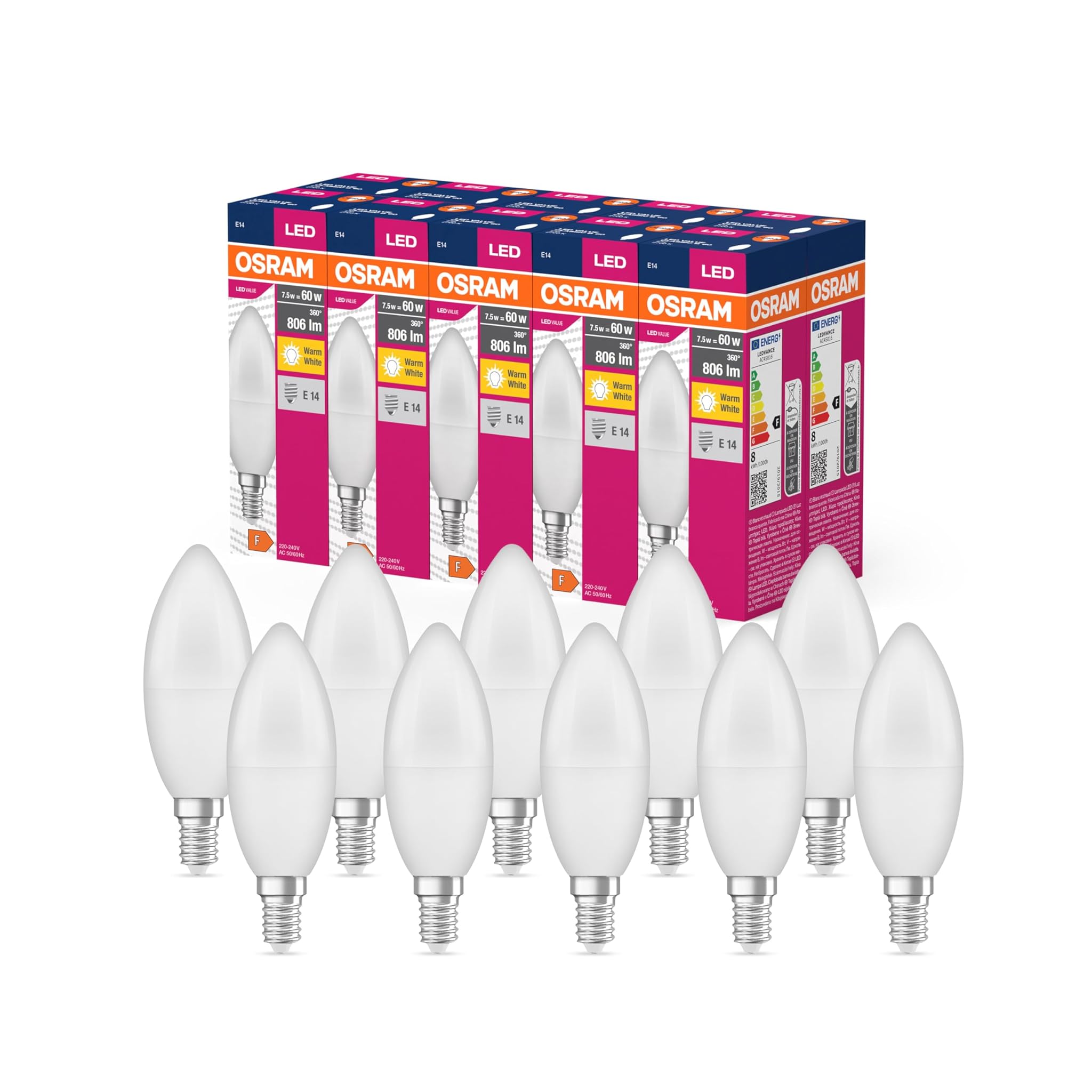 Osram LED Classica B60 E14 806 lm Bianco Caldo (10 pz)