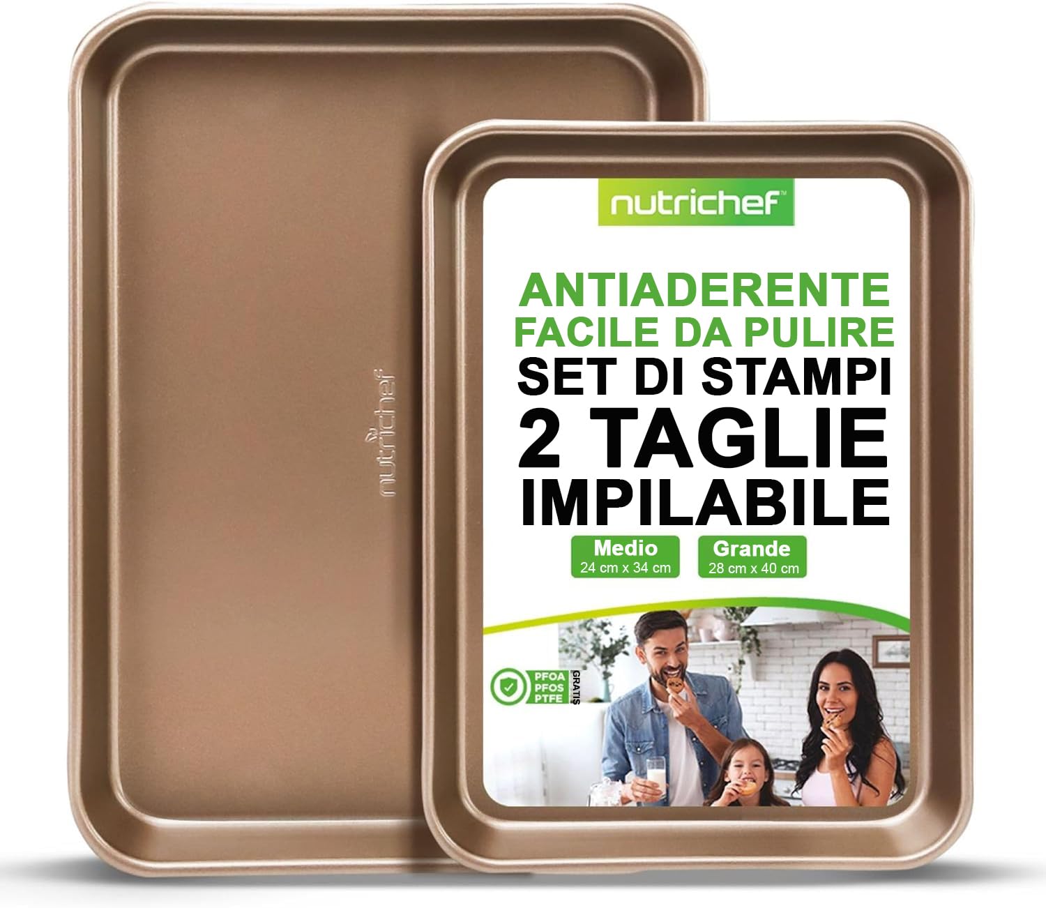 Nutrichef Set 2 Teglie da Forno Antiaderente, Oro