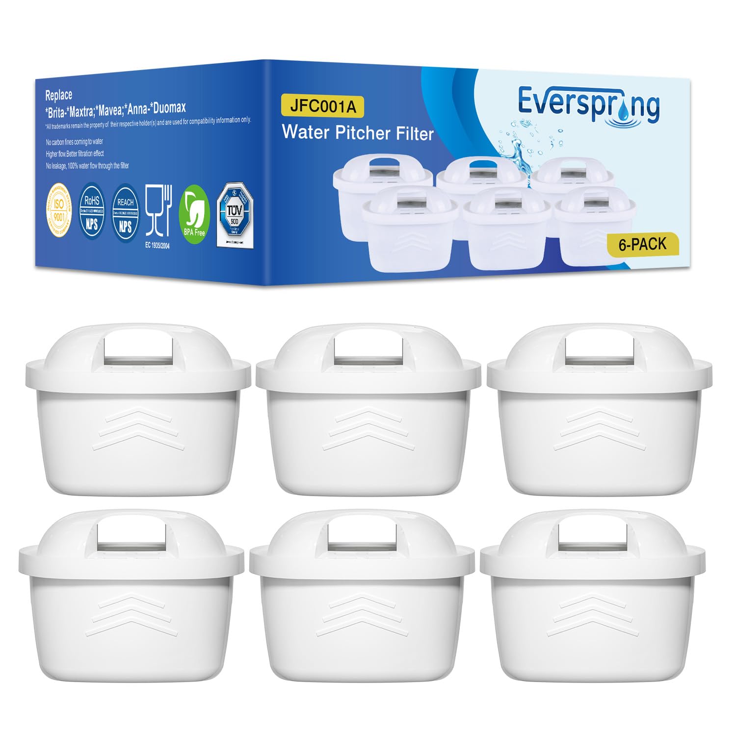 everspring 6 Filtri Acqua Ricambio per Brita Maxtra+