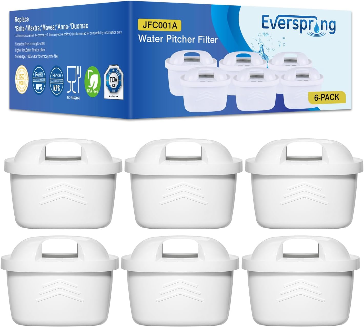 everspring 6 Filtri Acqua Ricambio per Brita Maxtra+ - immagine 1