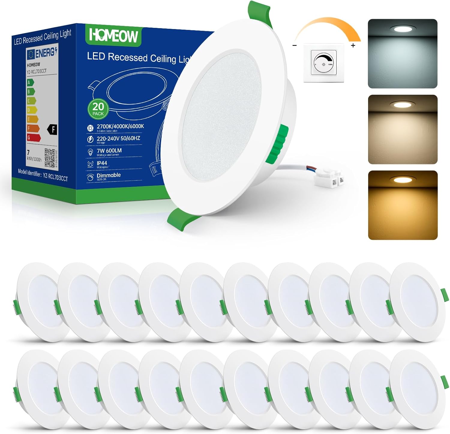 Homeow Set 20 Faretti LED Incasso Dimmerabili 7W - immagine 1