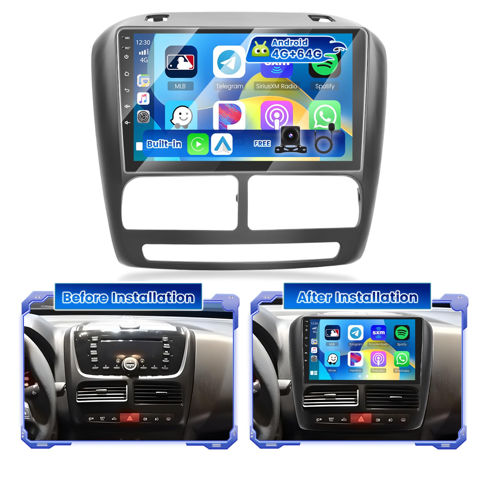 Hikity Autoradio Android 2G+64G per Fiat Doblo/Opel Combo