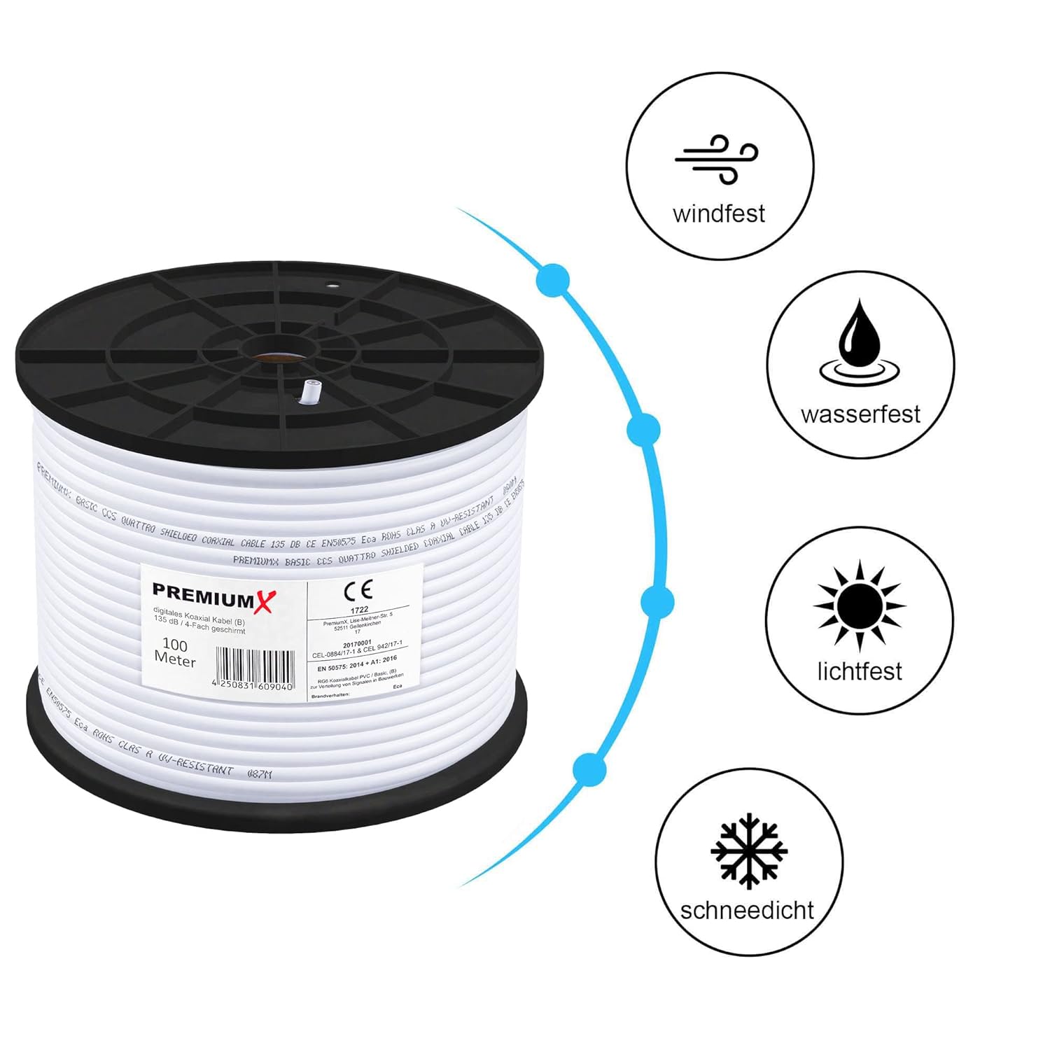 PremiumX BASIC Cavo Coassiale 100m Quadrupla Schermatura - immagine 4