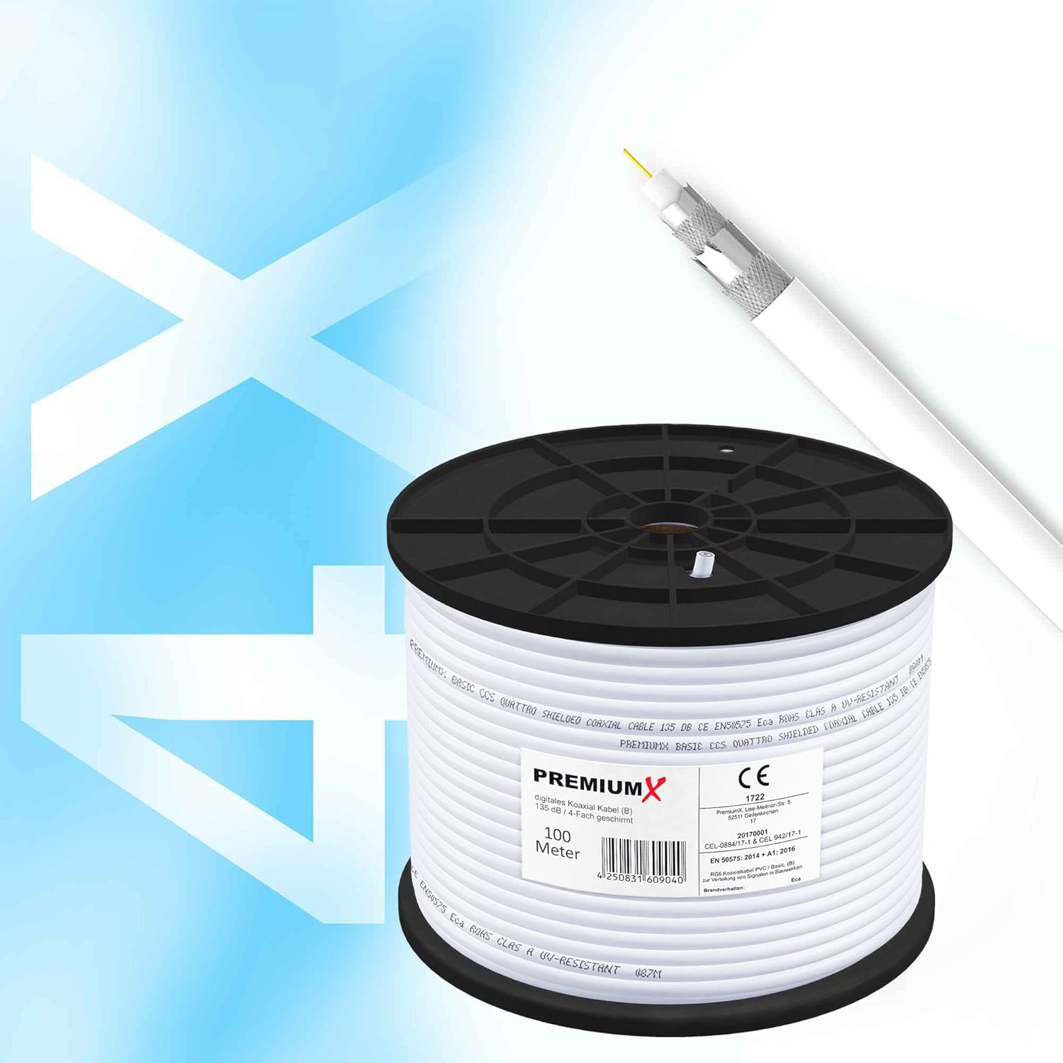 PremiumX BASIC Cavo Coassiale 100m Quadrupla Schermatura - immagine 7