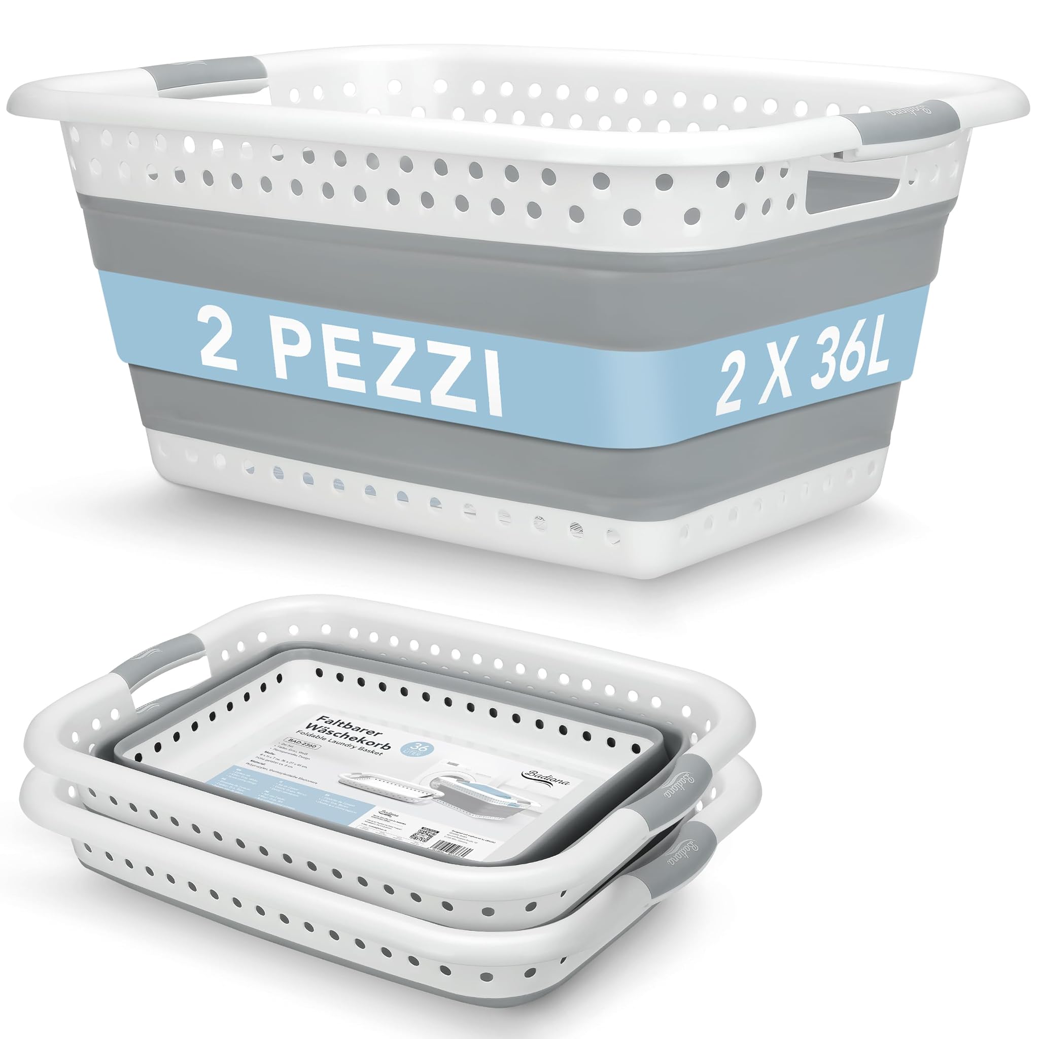 Set di 2 Bacinelle Pieghevoli Bucato 36 Litri