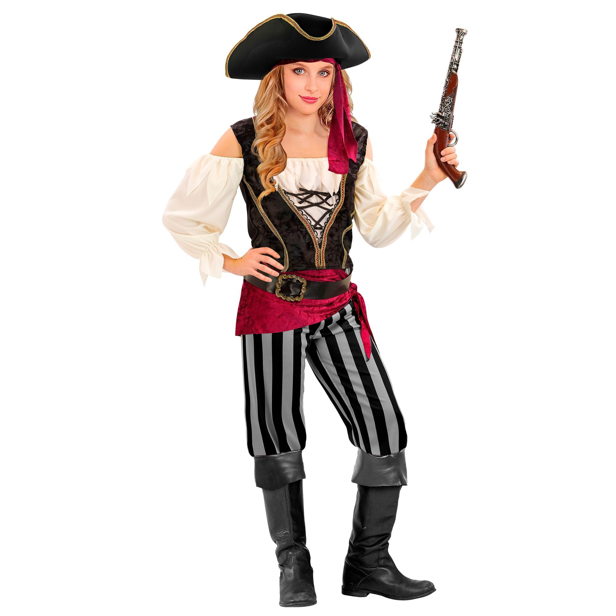 W WIDMANN MILANO Party Fashion - Costume da piratessa per bambini, 6 pezzi, set di costumi per bambine con accessori per Halloween e Carnevale