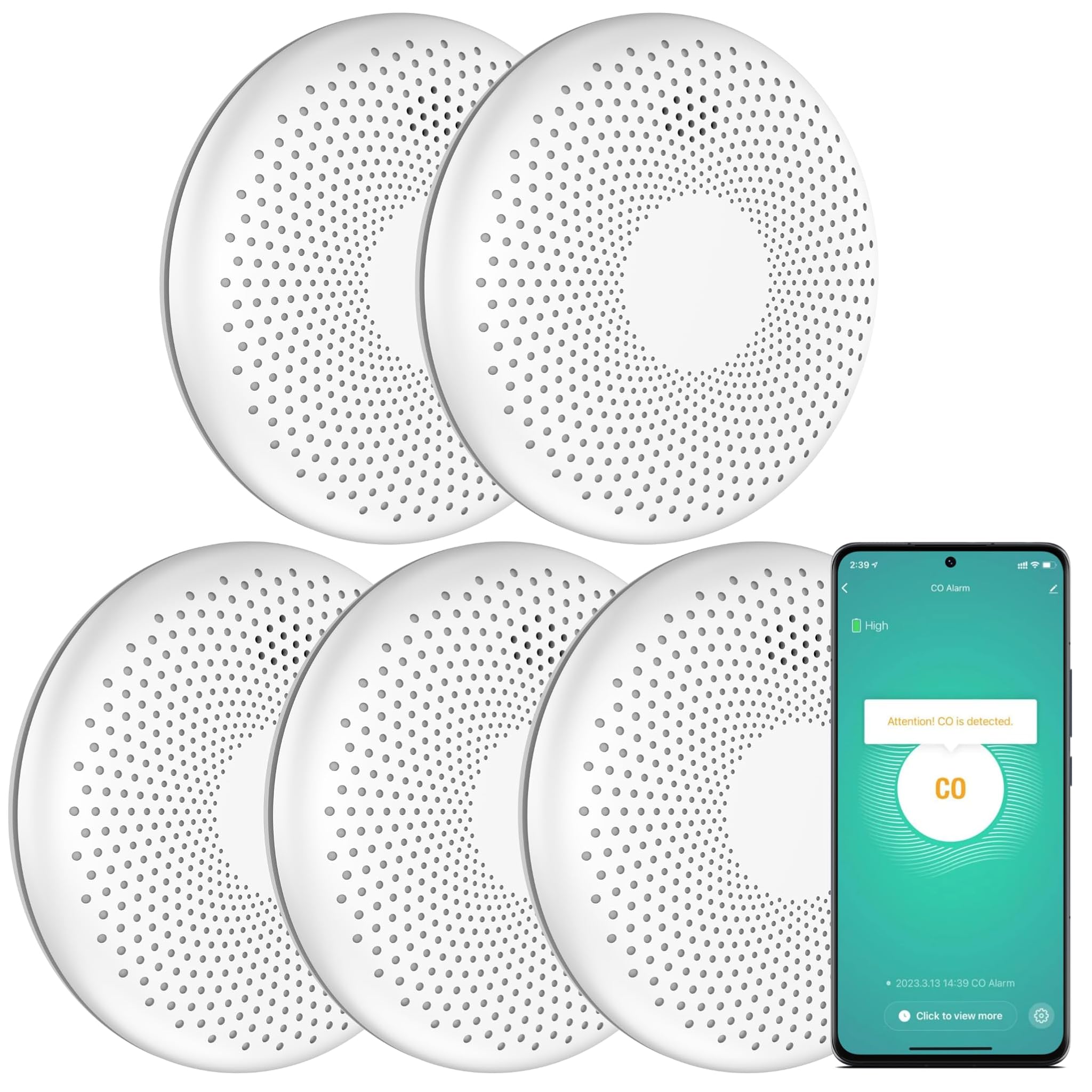 Aroha Smart Connect Rilevatore Fumo e CO WiFi - 5 pezzi