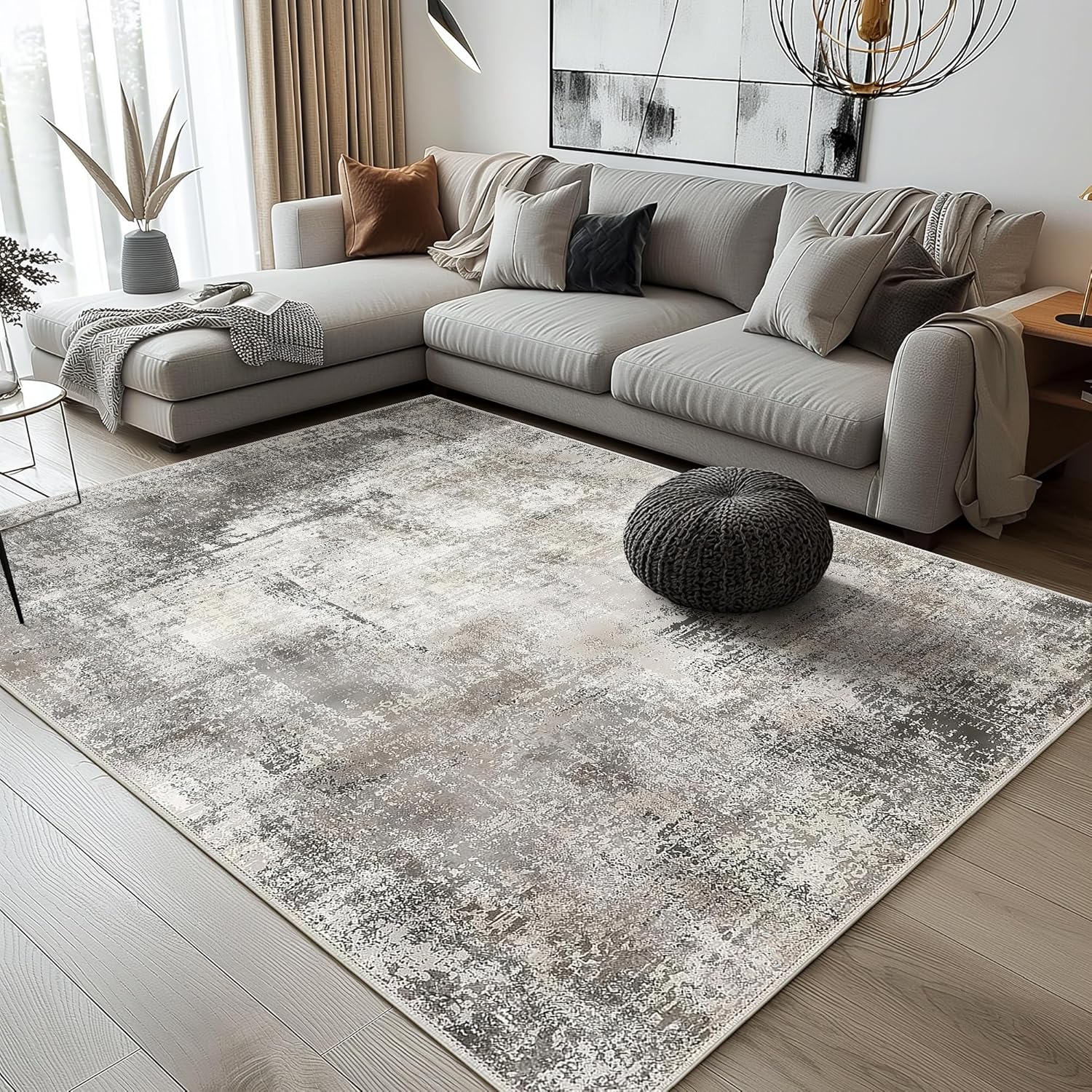 Beimo Tappeto Salotto Pelo Corto Moderno 160x230cm, Inchiostro e Grigio