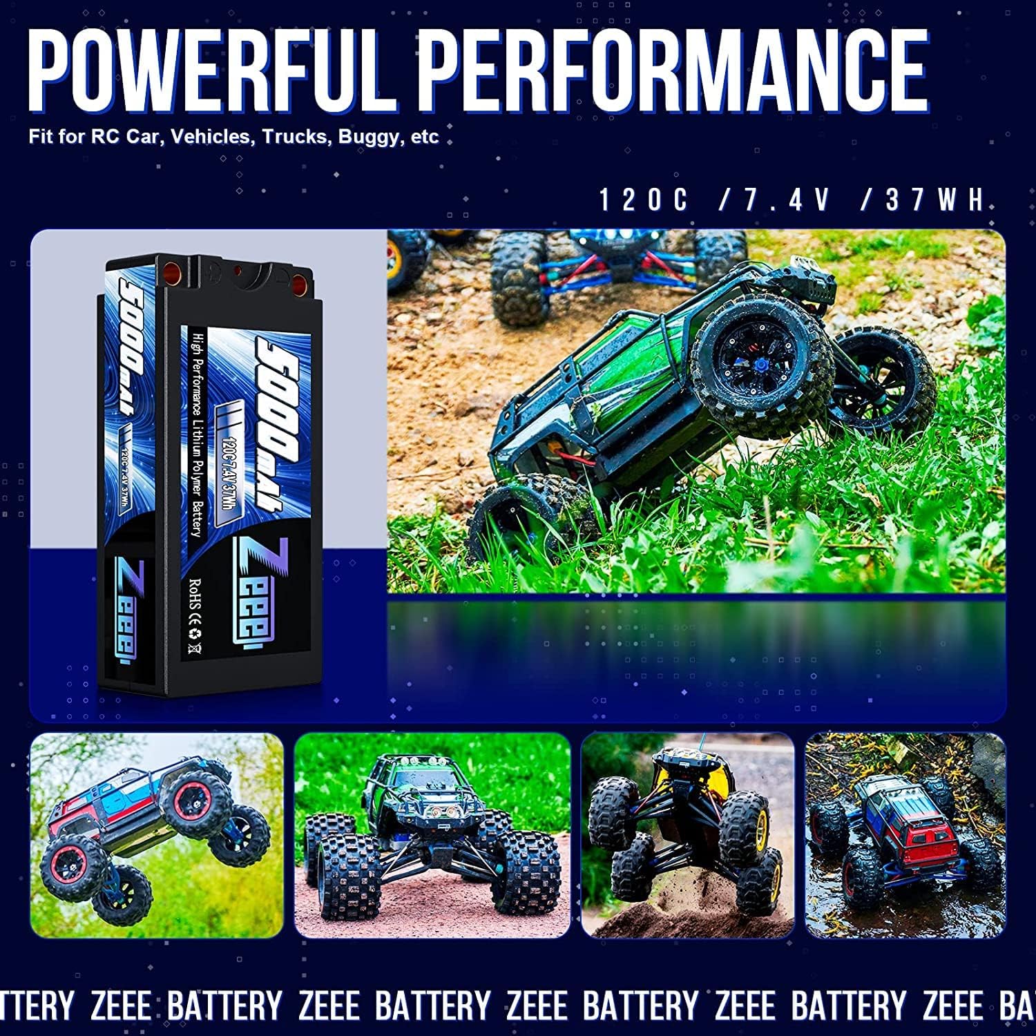 Zeee 2S Lipo Batteria 5000mAh 7.4V 120C (2 Pezzi) - immagine 5