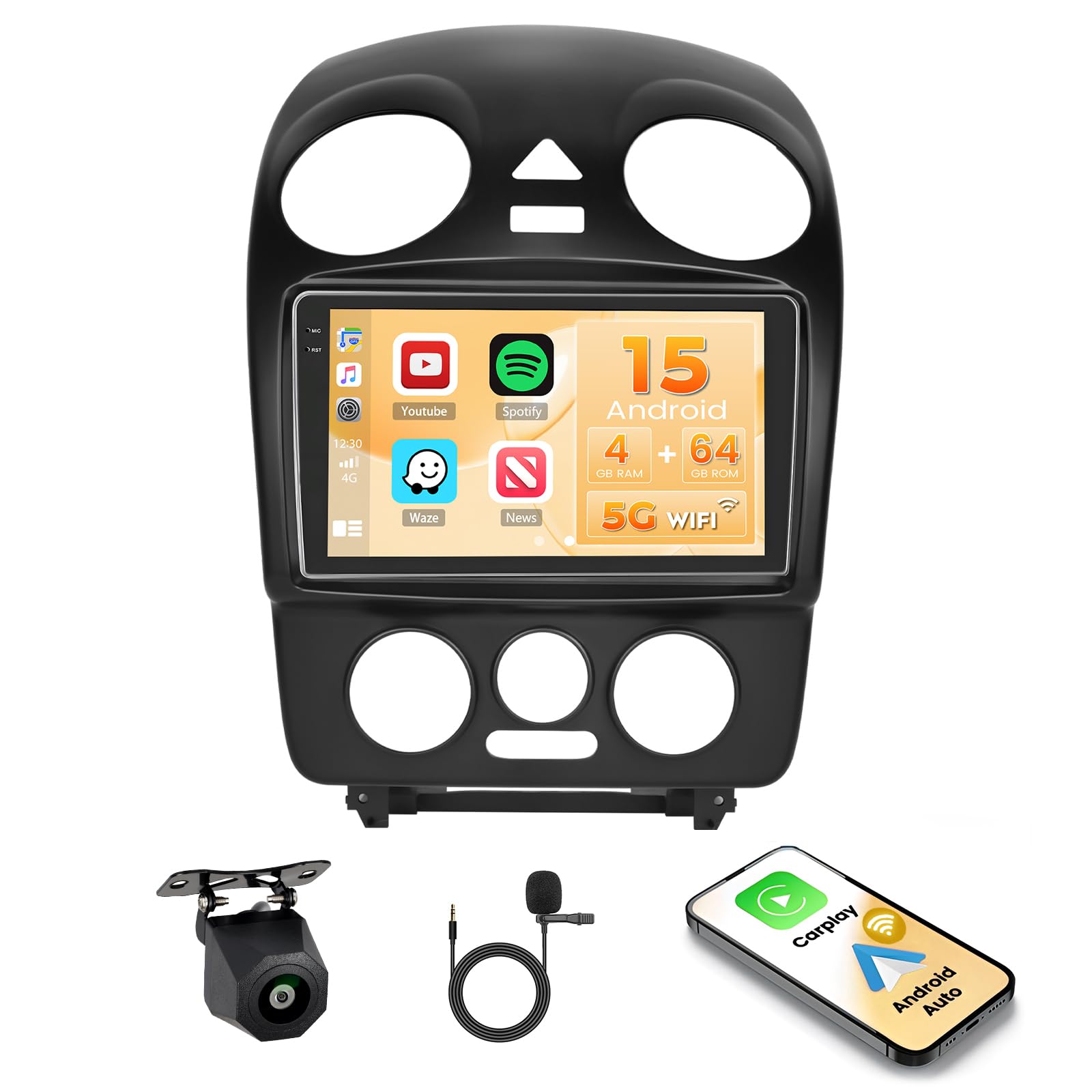 Hikity Android 15 Autoradio 9'' per VW New Beetle 2004–2010