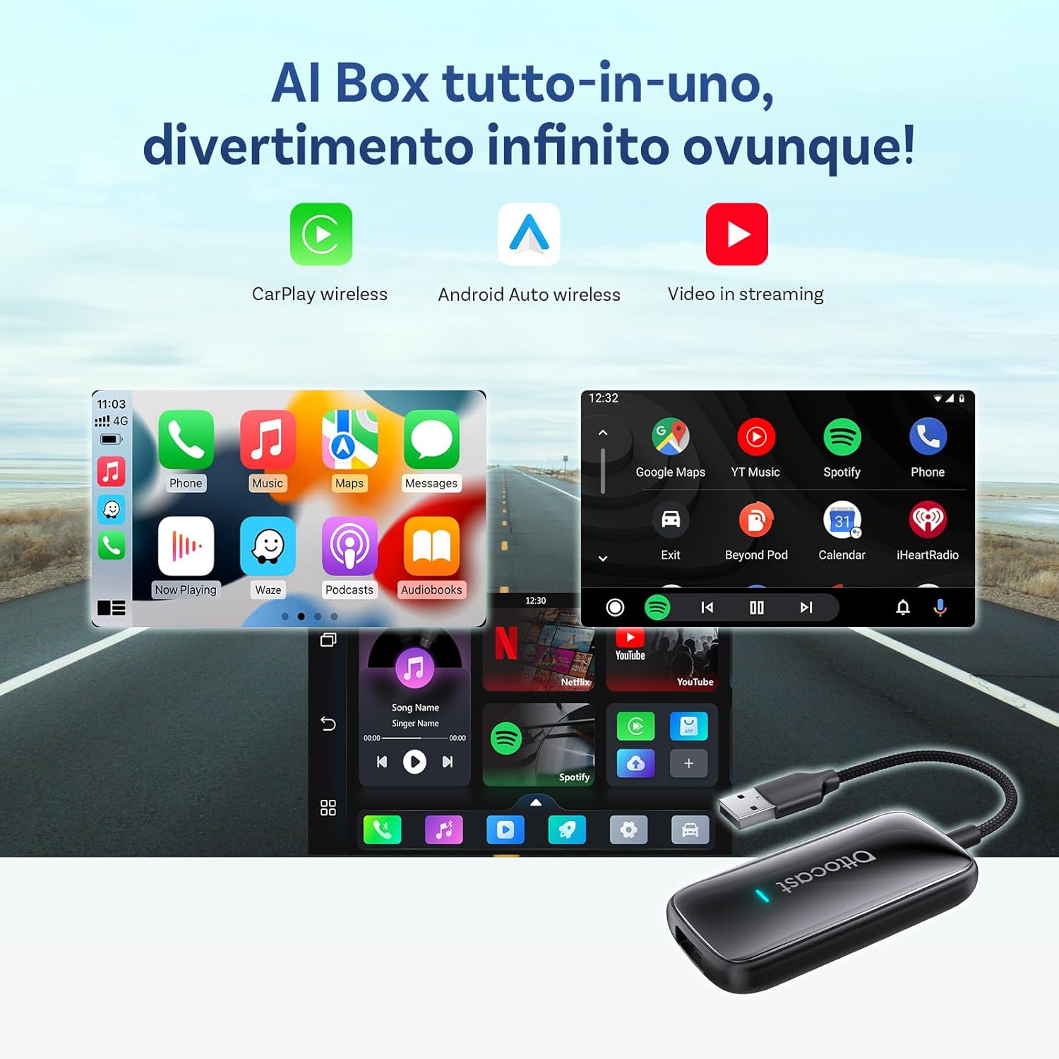 [Modello 2025] Ottocast Adattatore CarPlay e Android Auto Wireless - immagine 2