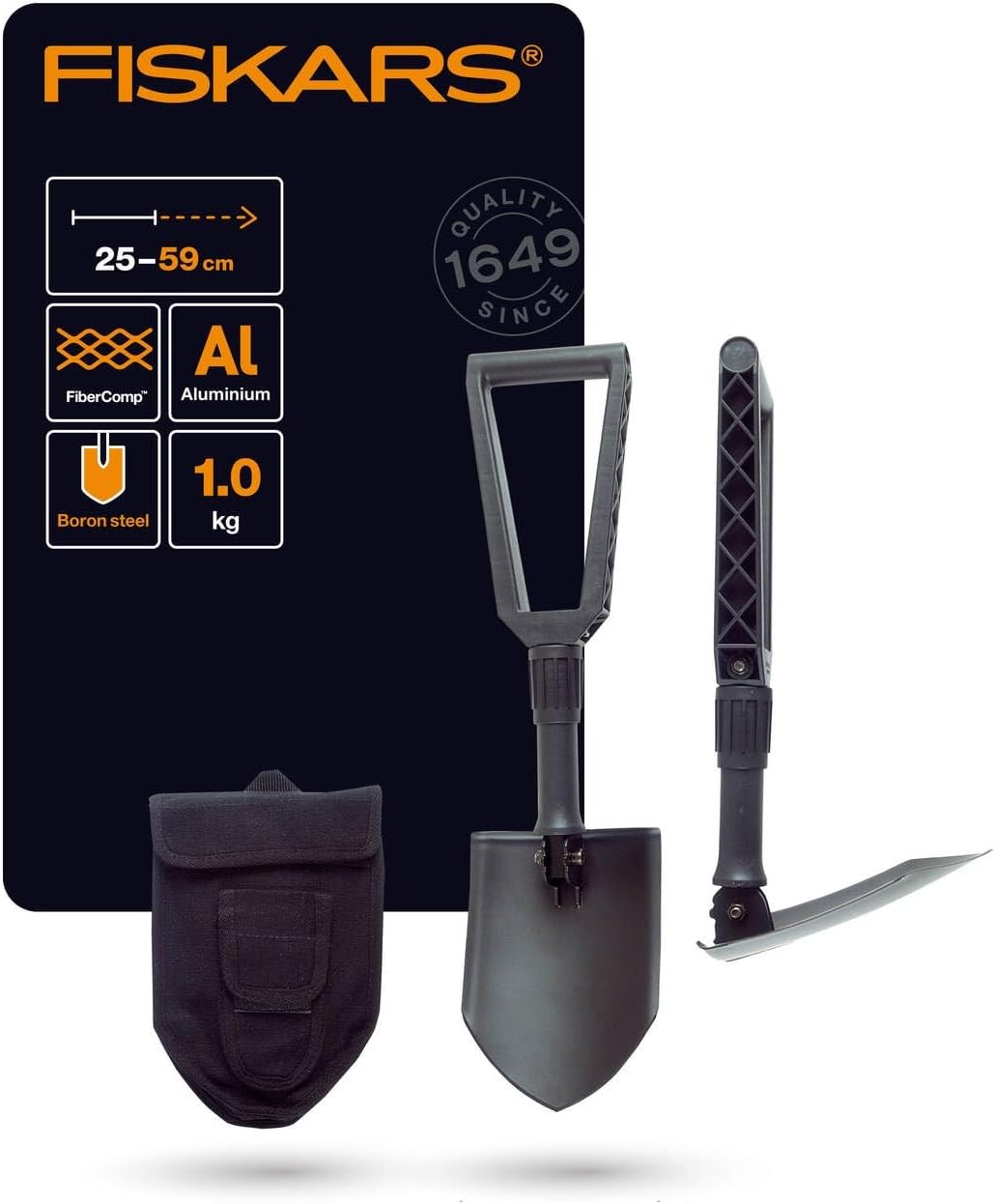 Fiskars Pala Pieghevole 2 in 1 per Campeggio, Nero